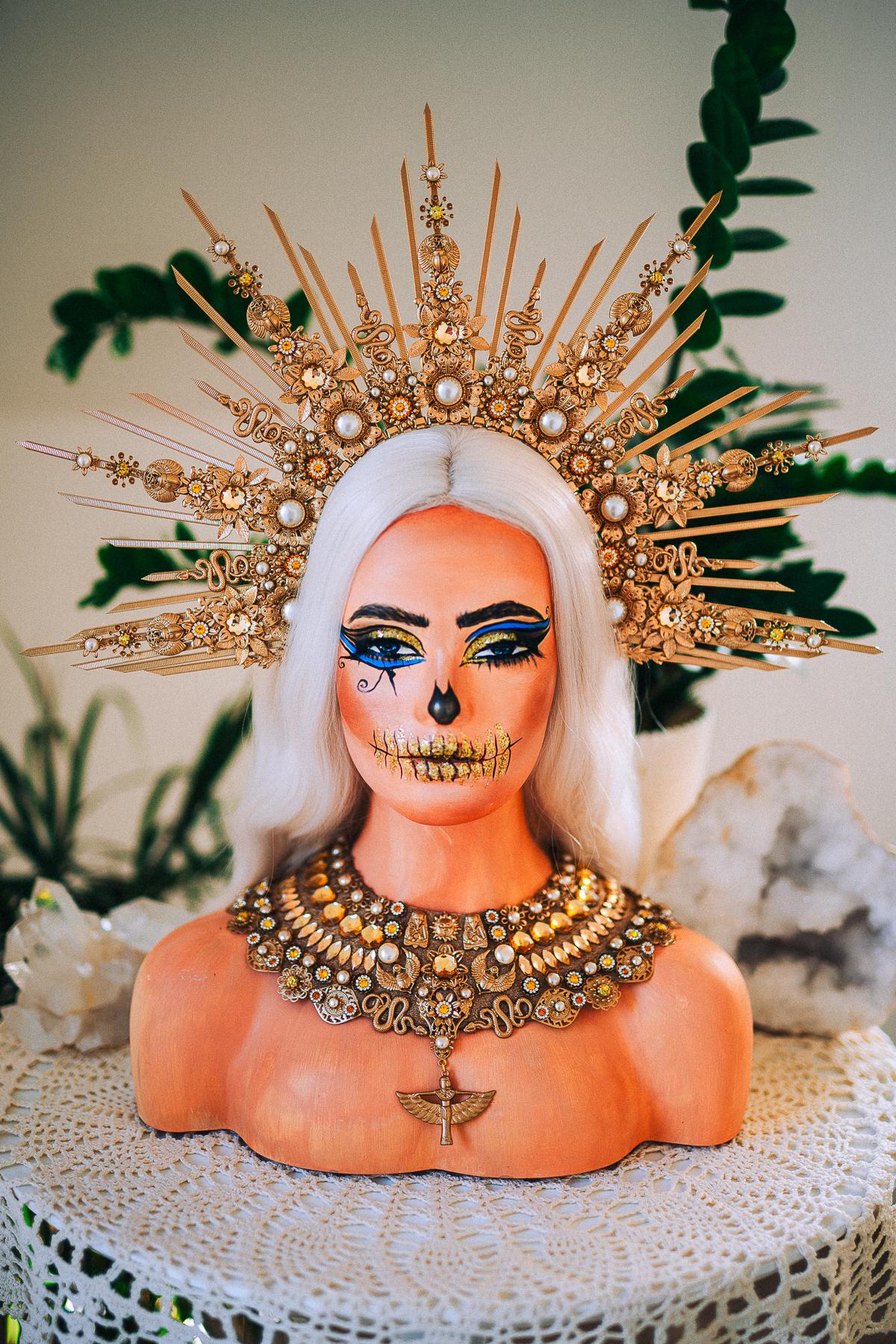Gold Cleopatra Halo Crown, Egyptian Goddess Headpiece, Ancient Egypt Crown, Pharaoh Headdress, Halloween Crown