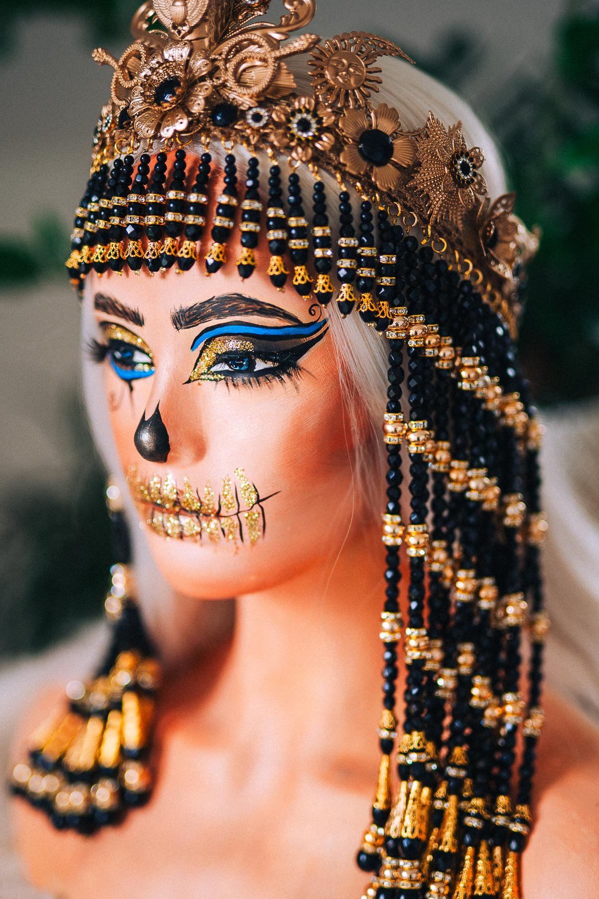 Black Cleopatra Crown, Egyptian Queen Headpiece, Beaded Cleopatra Headdress, Pharaoh Crown, Ancient Egypt Costume