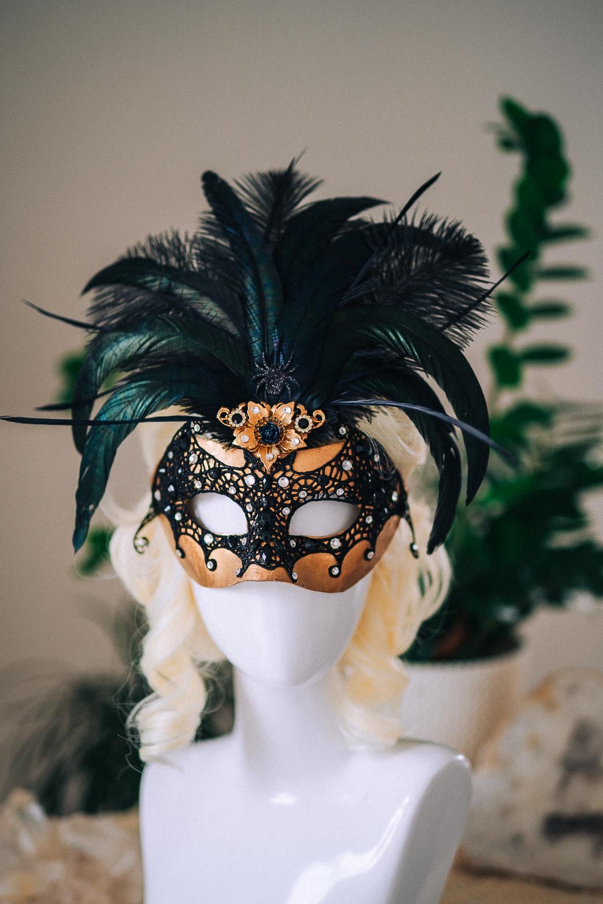 Bat Masquerade Mask, Black Lace Mask, Gothic Feather Mask, Venetian Carnival Mask, Halloween Masquerade Mask