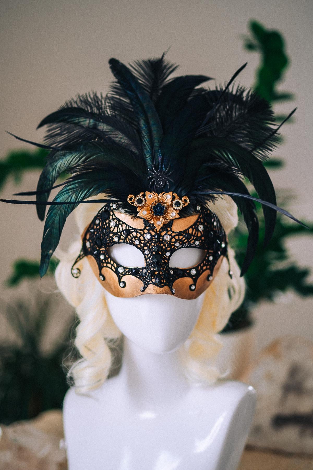 Bat Masquerade Mask, Black Lace Mask, Gothic Feather Mask, Venetian Carnival Mask, Halloween Masquerade Mask