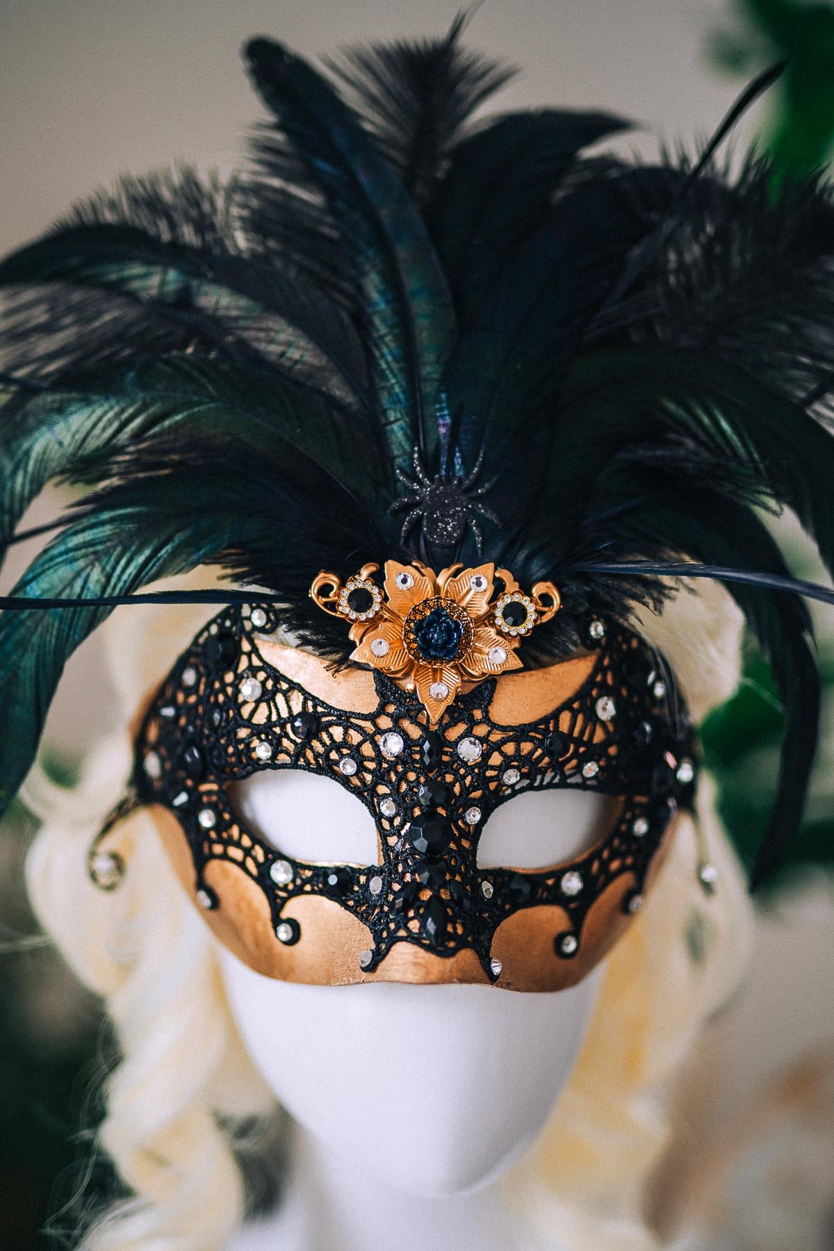 Bat Masquerade Mask, Black Lace Mask, Gothic Feather Mask, Venetian Carnival Mask, Halloween Masquerade Mask