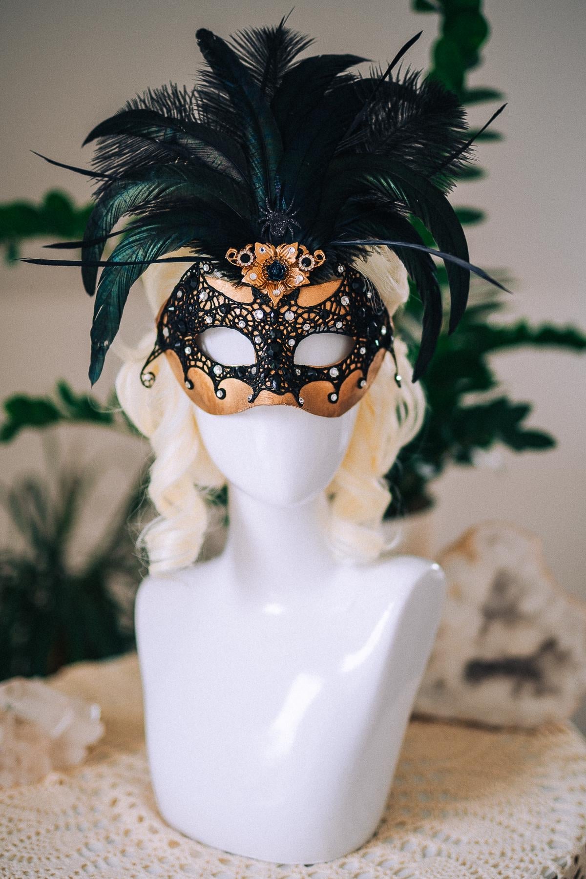 Bat Masquerade Mask, Black Lace Mask, Gothic Feather Mask, Venetian Carnival Mask, Halloween Masquerade Mask