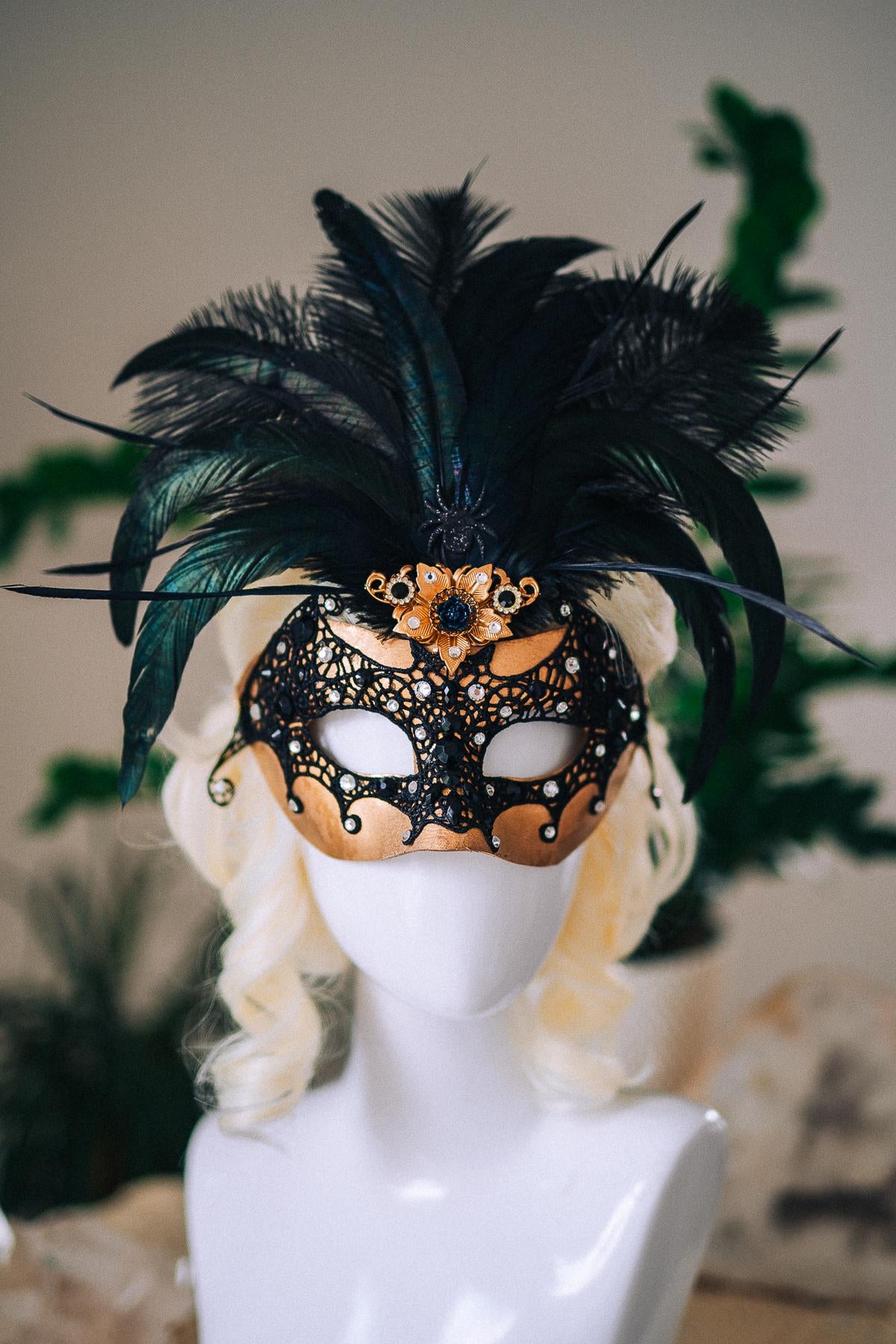 Bat Masquerade Mask, Black Lace Mask, Gothic Feather Mask, Venetian Carnival Mask, Halloween Masquerade Mask