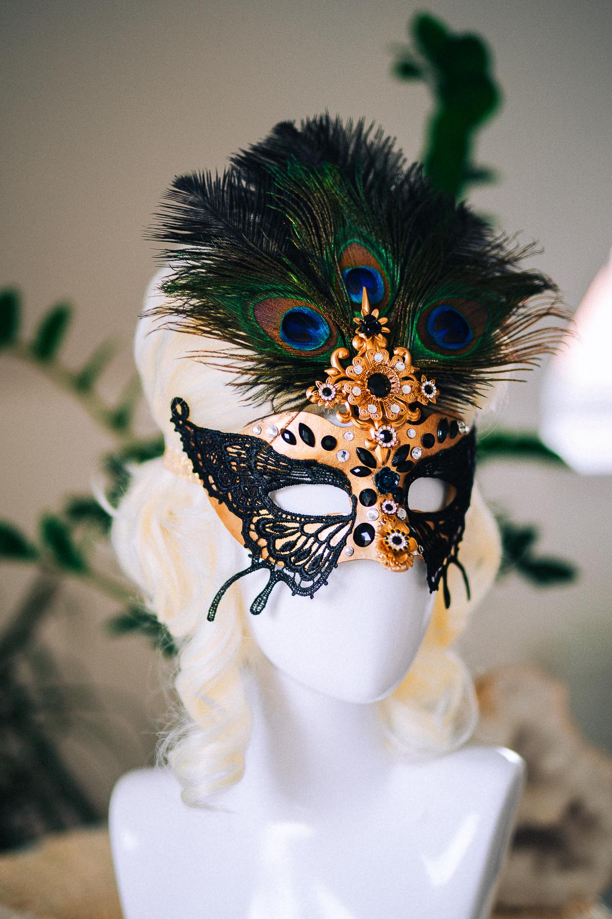 Butterfly Masquerade Mask, Peacock Feather Mask, Black Lace Mask, Venetian Carnival Mask, Gothic Halloween Mask