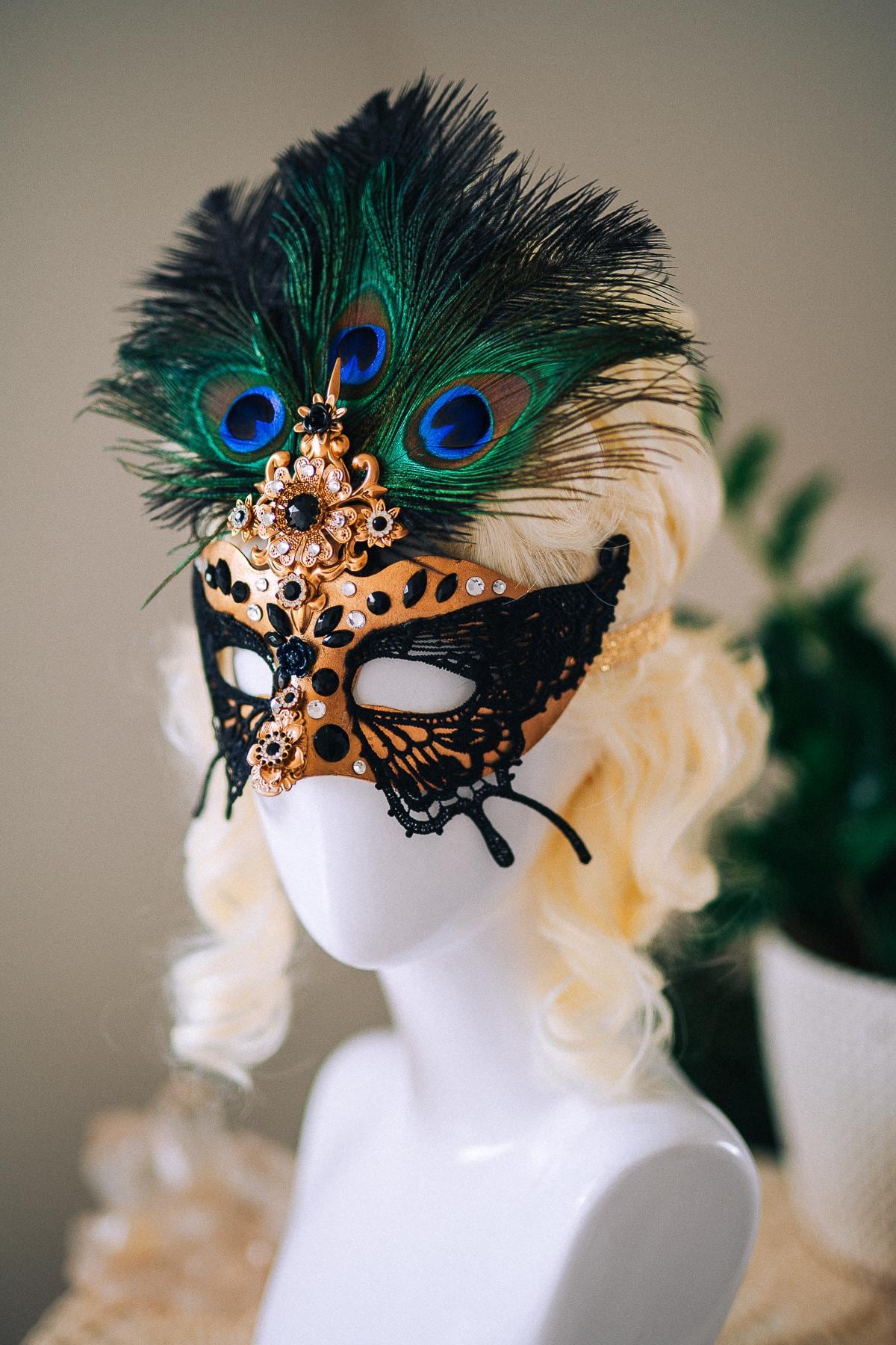 Butterfly Masquerade Mask, Peacock Feather Mask, Black Lace Mask, Venetian Carnival Mask, Gothic Halloween Mask