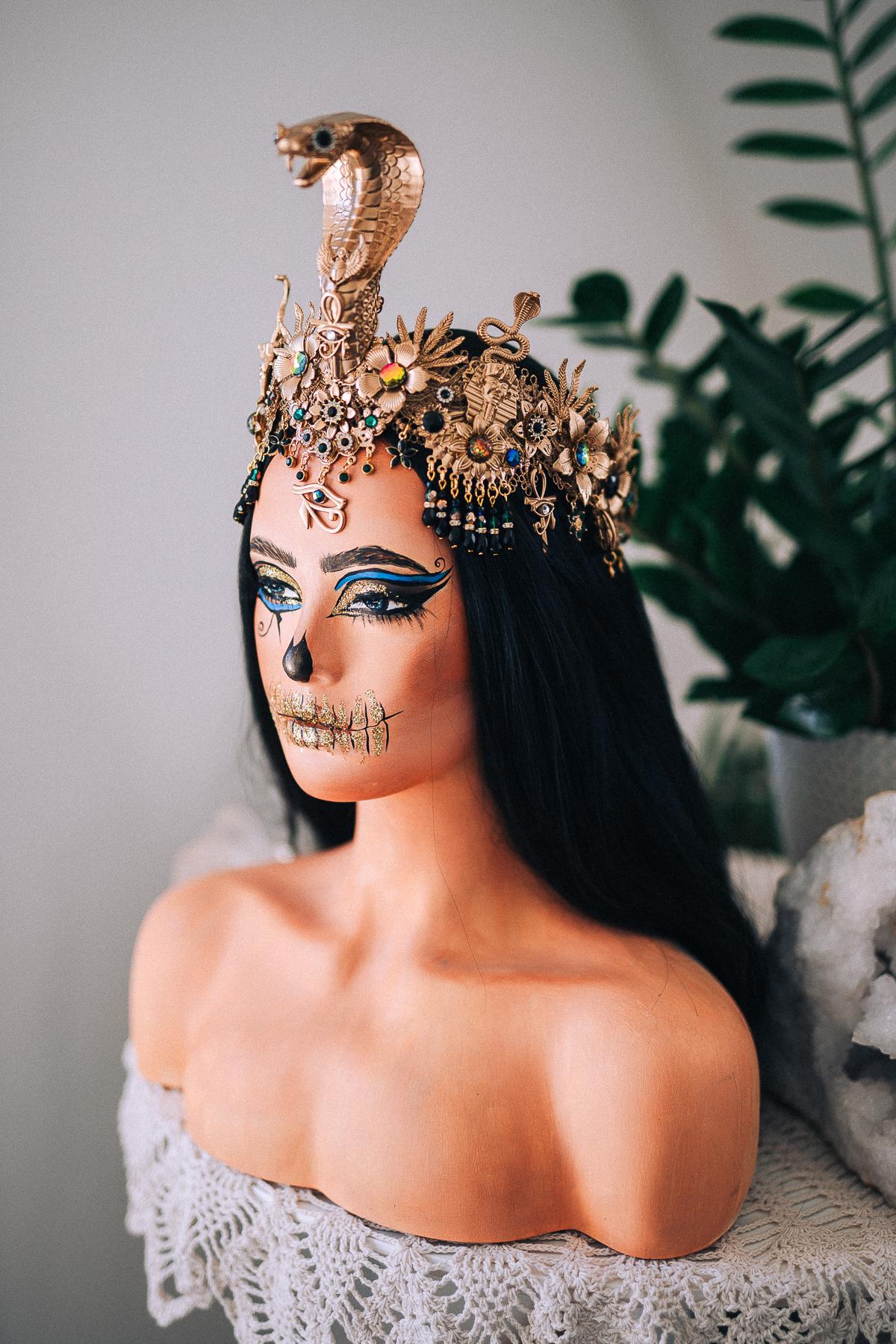 Cleopatra Cobra Crown, Egyptian Goddess Headpiece, Gold Snake Tiara, Ancient Egypt Queen Crown, Pharaoh Costume Headpiece