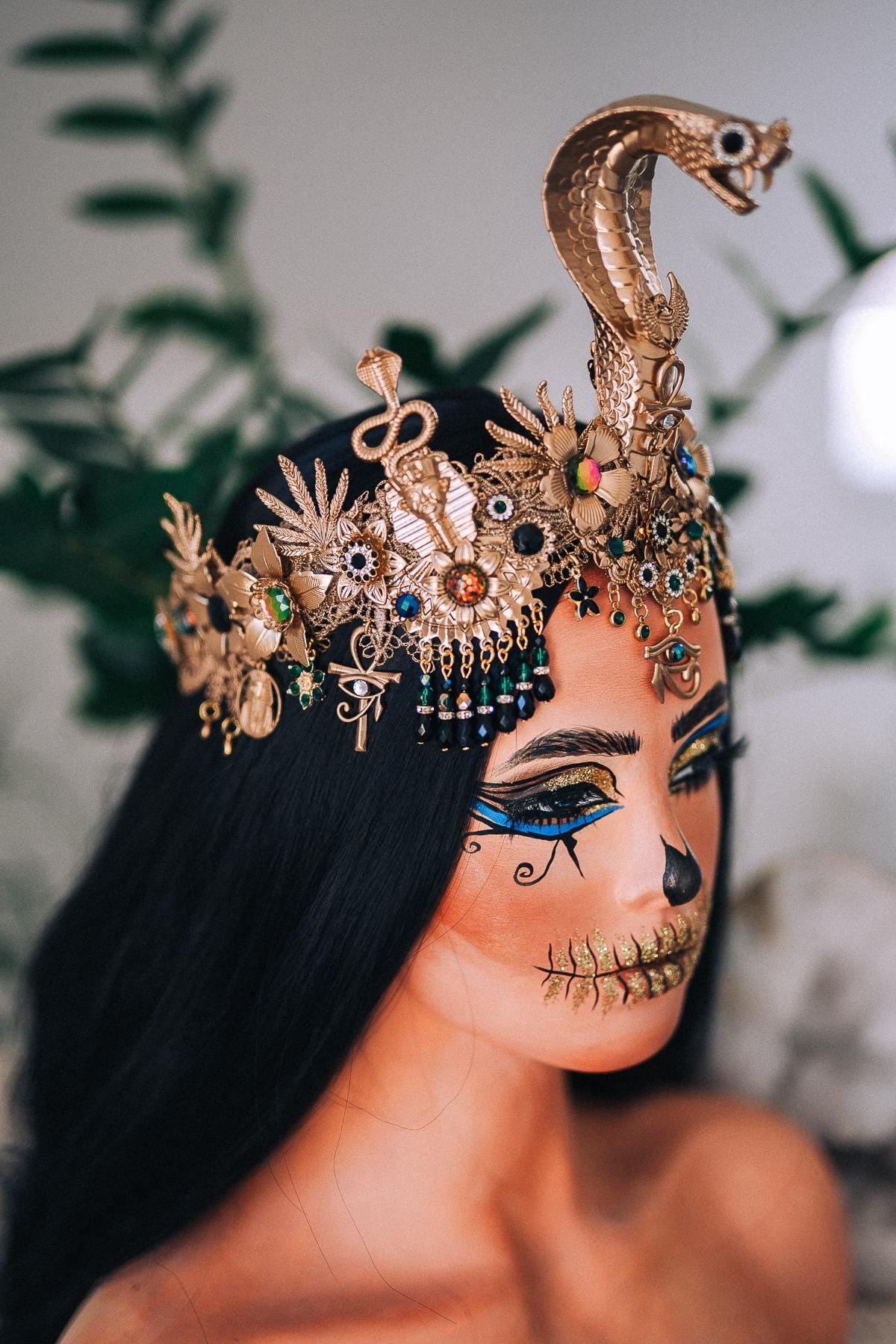 Cleopatra Cobra Crown, Egyptian Goddess Headpiece, Gold Snake Tiara, Ancient Egypt Queen Crown, Pharaoh Costume Headpiece
