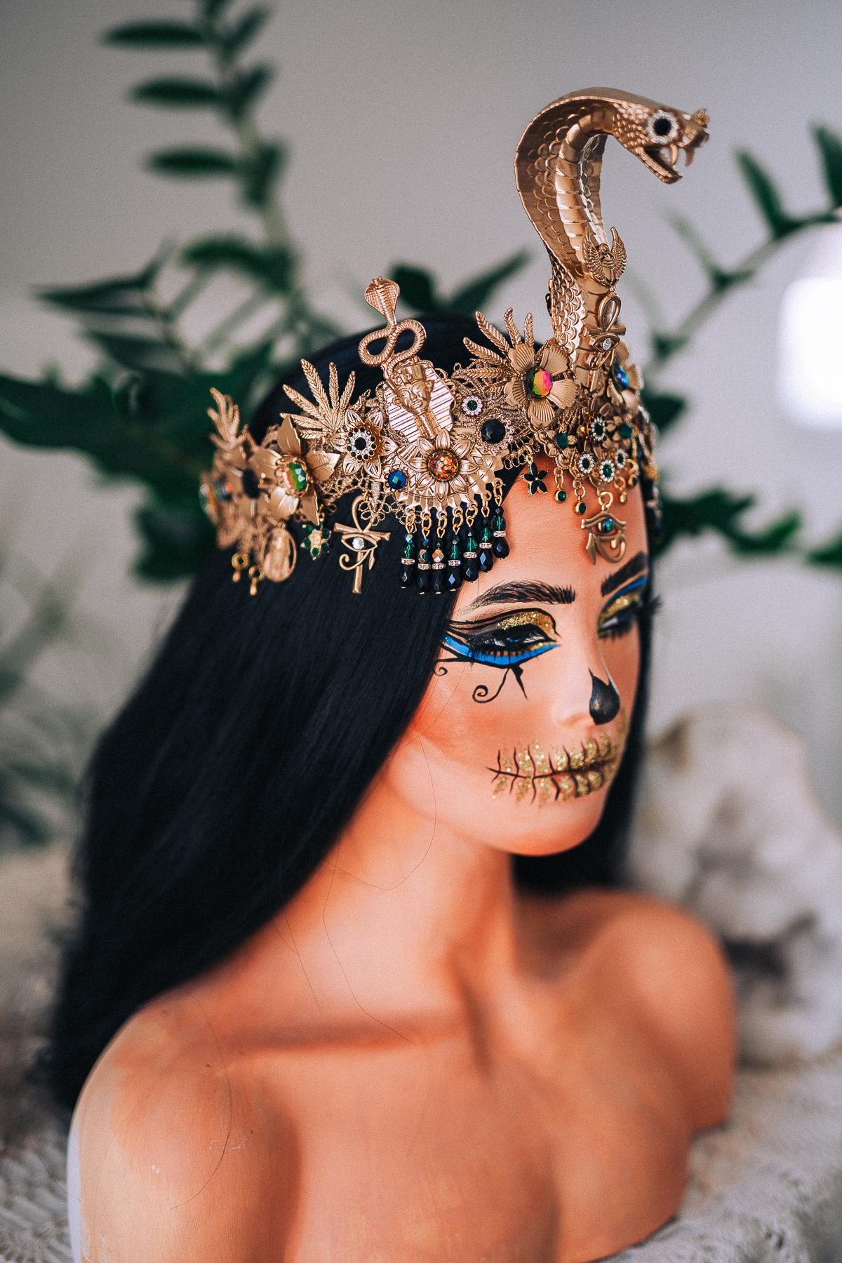 Cleopatra Cobra Crown, Egyptian Goddess Headpiece, Gold Snake Tiara, Ancient Egypt Queen Crown, Pharaoh Costume Headpiece