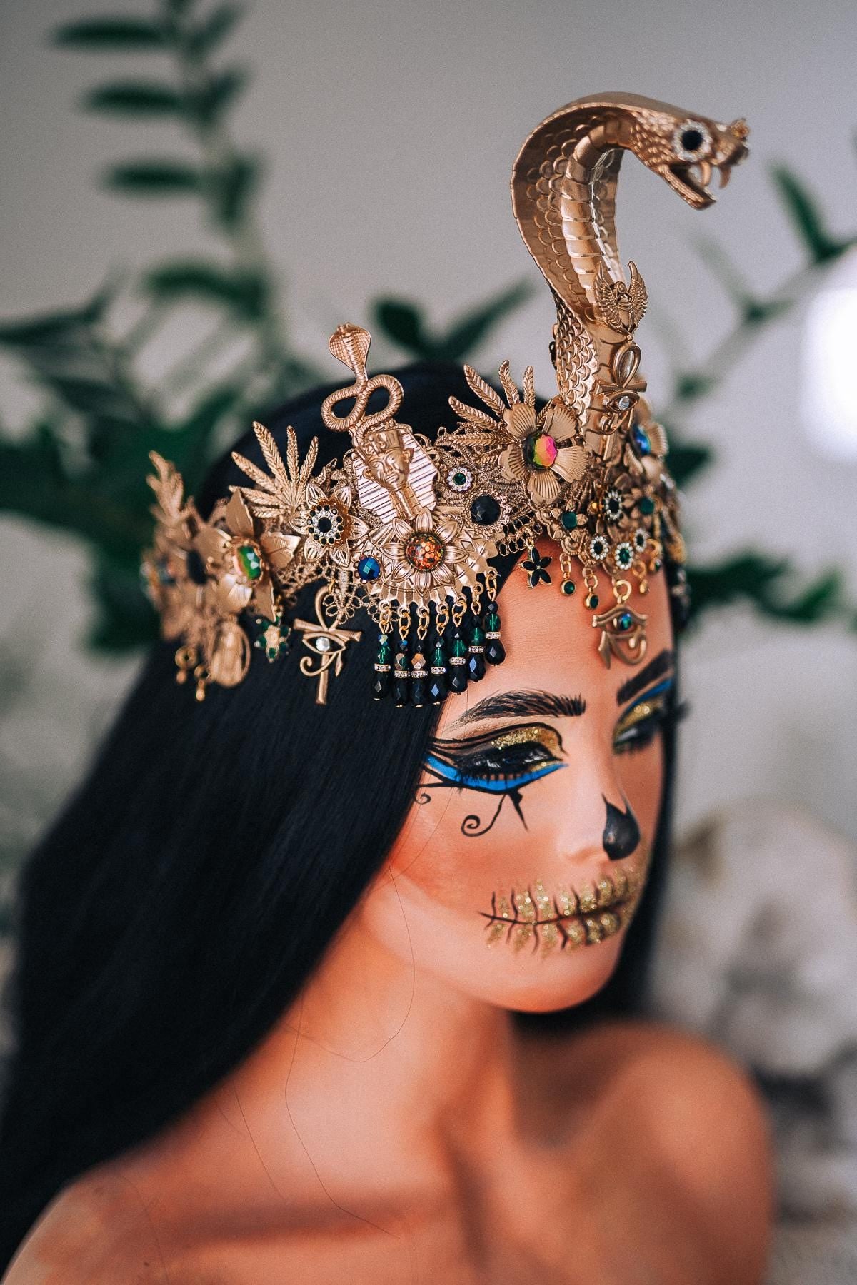 Cleopatra Cobra Crown, Egyptian Goddess Headpiece, Gold Snake Tiara, Ancient Egypt Queen Crown, Pharaoh Costume Headpiece