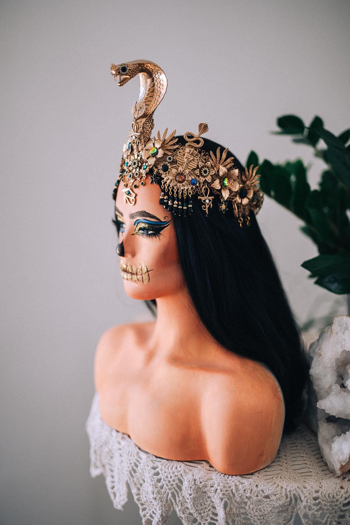 Cleopatra Cobra Crown, Egyptian Goddess Headpiece, Gold Snake Tiara, Ancient Egypt Queen Crown, Pharaoh Costume Headpiece