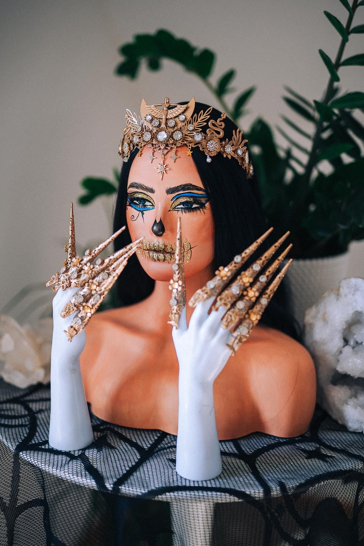 Handmade Gold Finger Claws, Egyptian Nail Rings, Statement Goddess Jewelry, Costume Accessory