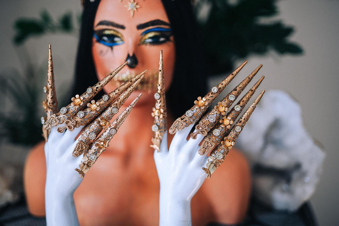 Handmade Gold Finger Claws, Egyptian Nail Rings, Statement Goddess Jewelry, Costume Accessory