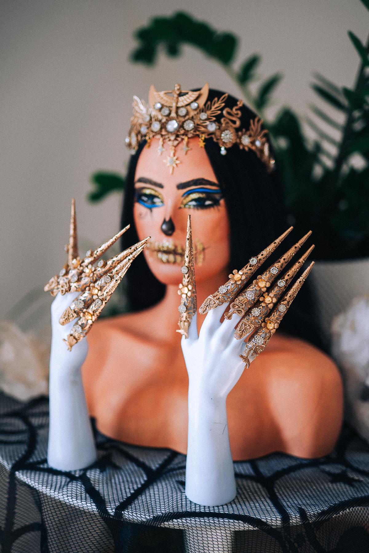 Handmade Gold Finger Claws, Egyptian Nail Rings, Statement Goddess Jewelry, Costume Accessory