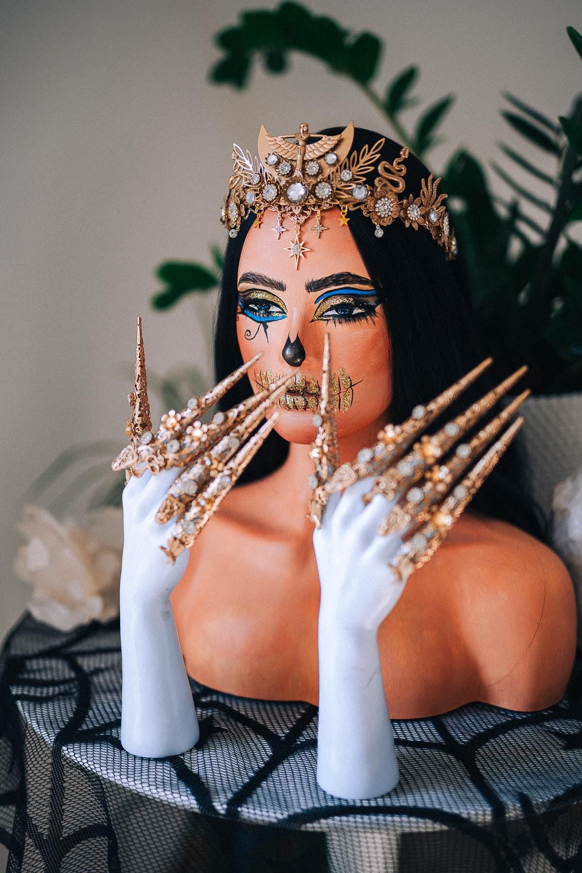Handmade Gold Finger Claws, Egyptian Nail Rings, Statement Goddess Jewelry, Costume Accessory