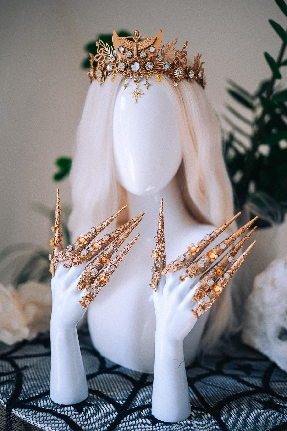 Handmade Gold Finger Claws, Egyptian Nail Rings, Statement Goddess Jewelry, Costume Accessory
