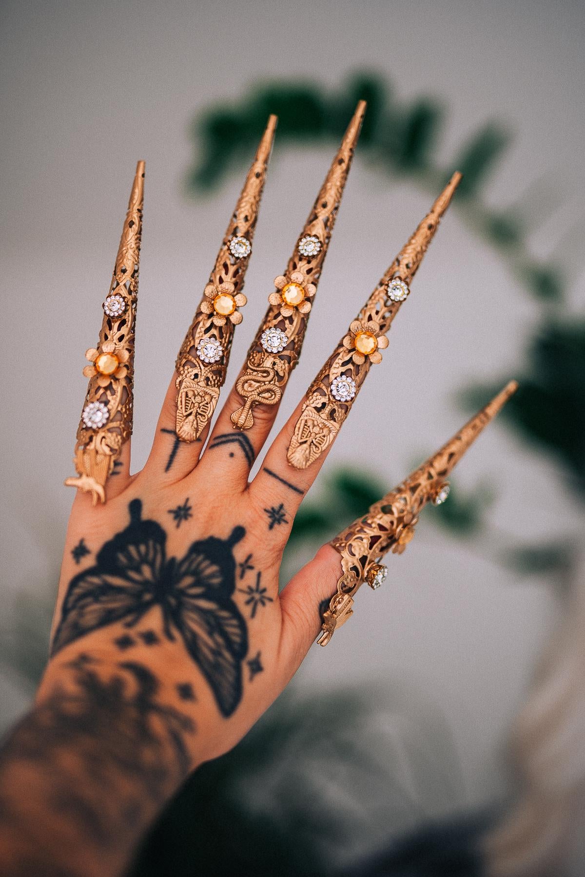 Handmade Gold Finger Claws, Egyptian Nail Rings, Statement Goddess Jewelry, Costume Accessory