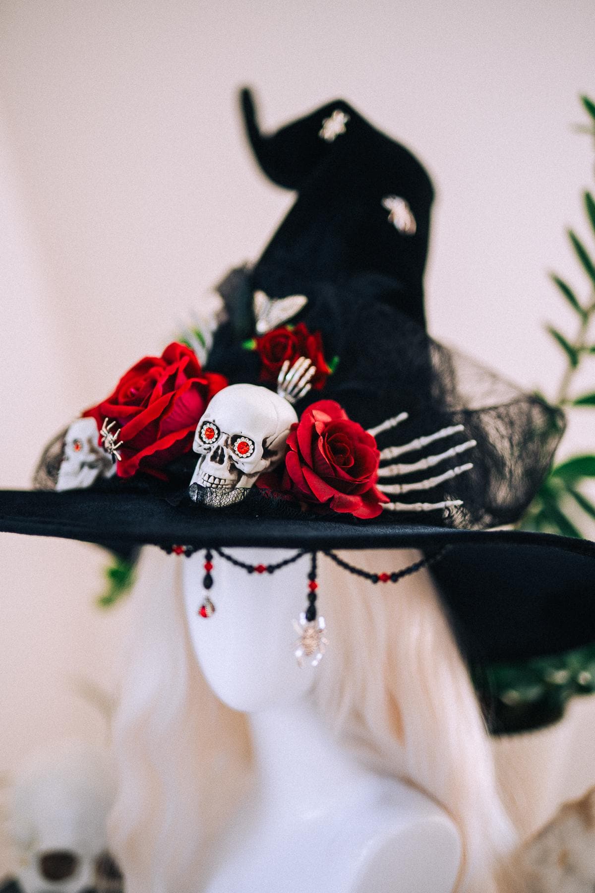Halloween Witch Hat, Gothic Skull Hat, Red Rose Witch Hat, Spider Witch Hat, Spooky Halloween Costume Hat, Handmade Gothic Headpiece
