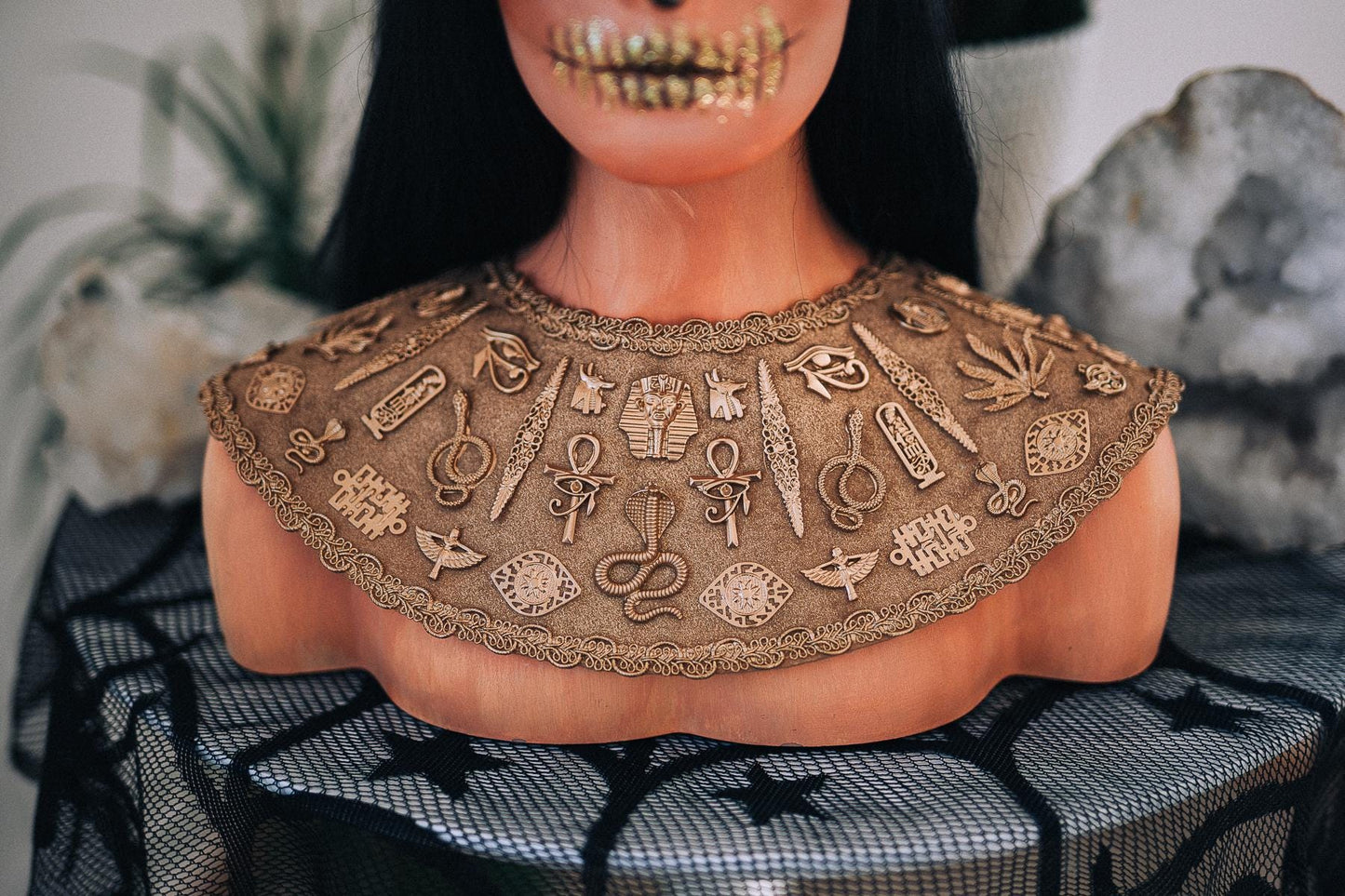 Cleopatra Pectoral Necklace, Egyptian Queen Collar, Gold Pharaoh Necklace, Ancient Egypt Costume Jewelry