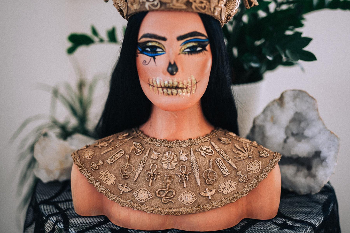 Cleopatra Pectoral Necklace, Egyptian Queen Collar, Gold Pharaoh Necklace, Ancient Egypt Costume Jewelry