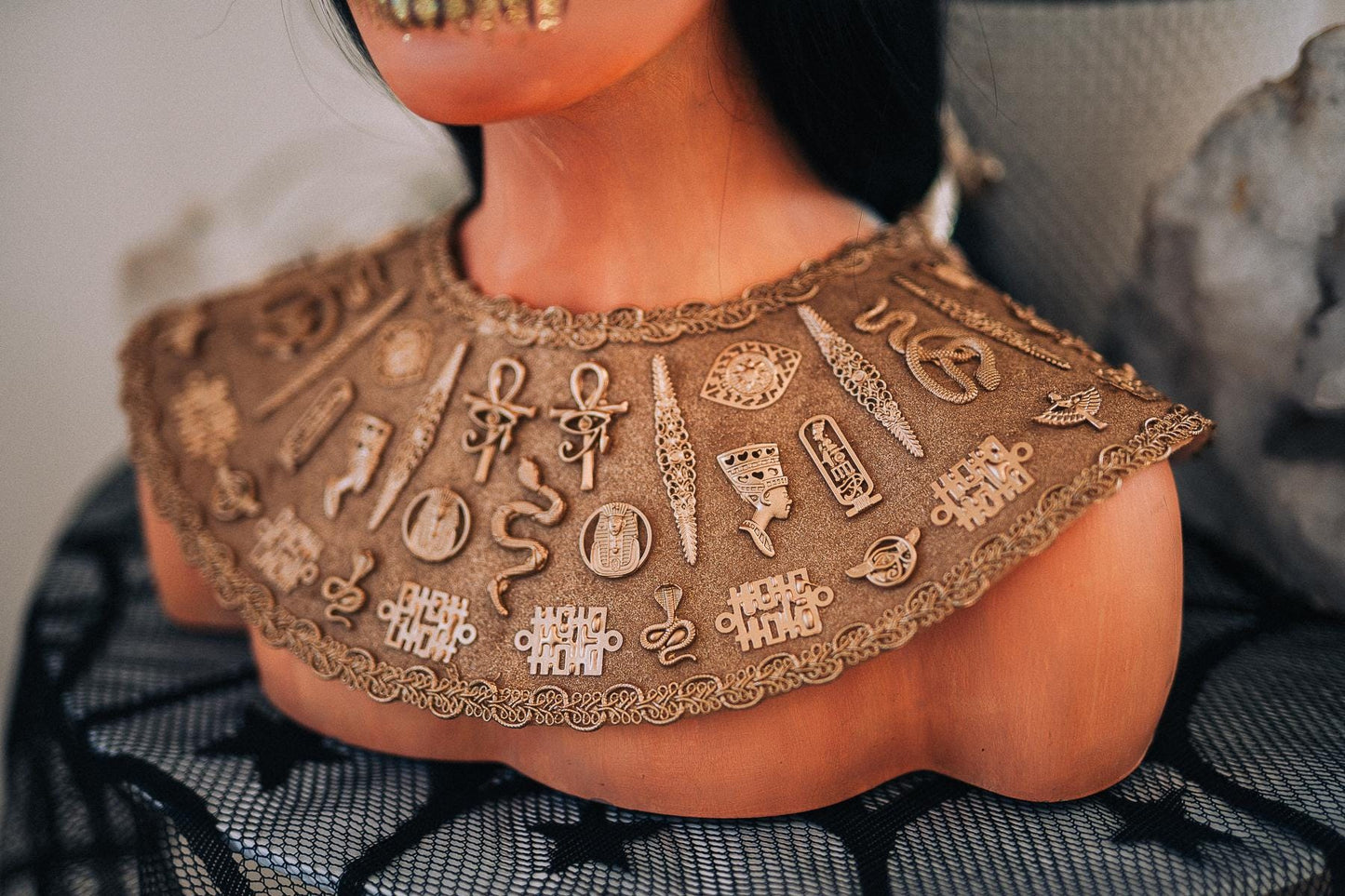 Cleopatra Pectoral Necklace, Egyptian Goddess Collar, Gold Pharaoh Necklace, Ancient Egypt Statement Jewelry