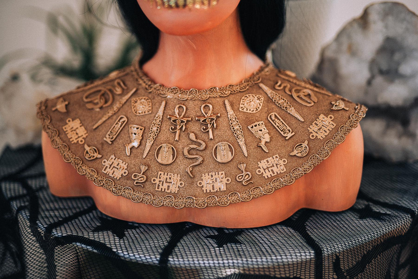 Cleopatra Pectoral Necklace, Egyptian Goddess Collar, Gold Pharaoh Necklace, Ancient Egypt Statement Jewelry