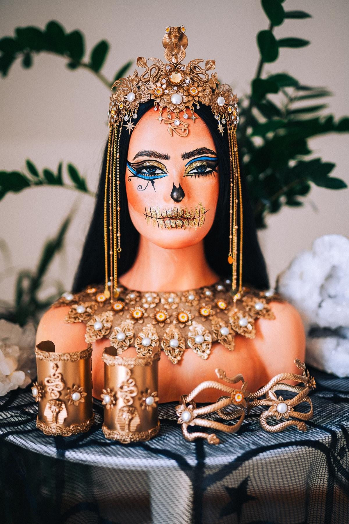 Handcrafted Egyptian Serpent Arm Cuffs, Cleopatra Inspired Gold Bracelet Set