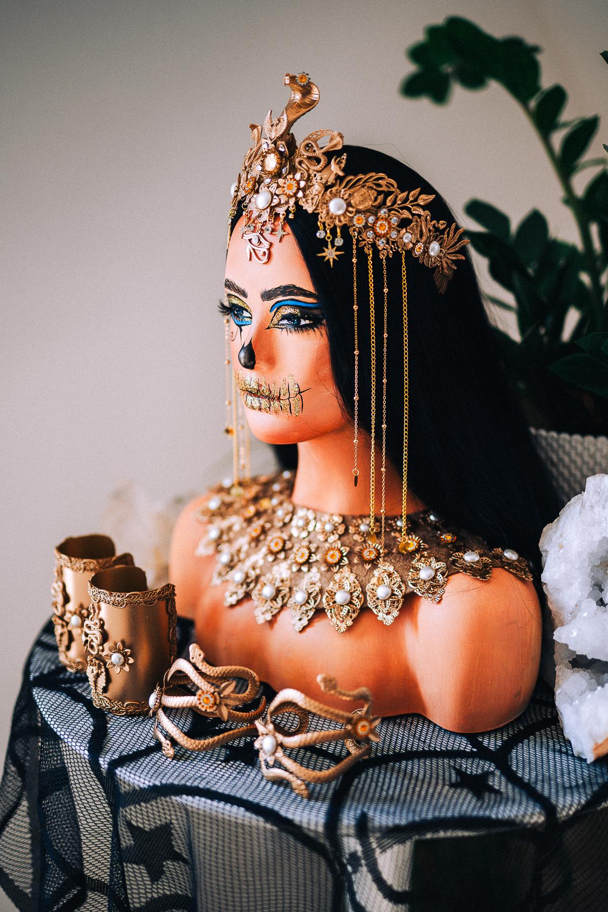 Handcrafted Cleopatra Pectoral Collar, Egyptian Goddess Statement Necklace
