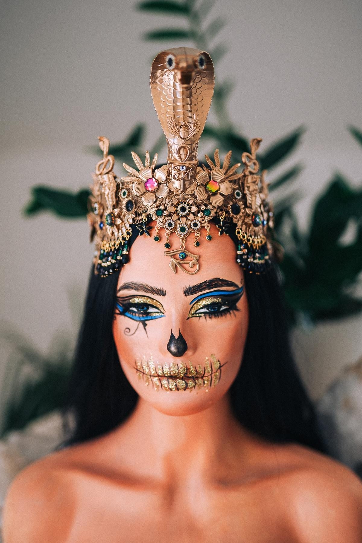 Cleopatra Cobra Crown, Egyptian Goddess Headpiece, Gold Snake Tiara, Ancient Egypt Queen Crown, Pharaoh Costume Headpiece