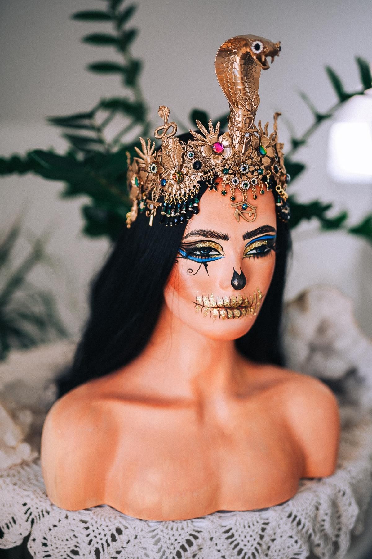 Cleopatra Cobra Crown, Egyptian Goddess Headpiece, Gold Snake Tiara, Ancient Egypt Queen Crown, Pharaoh Costume Headpiece