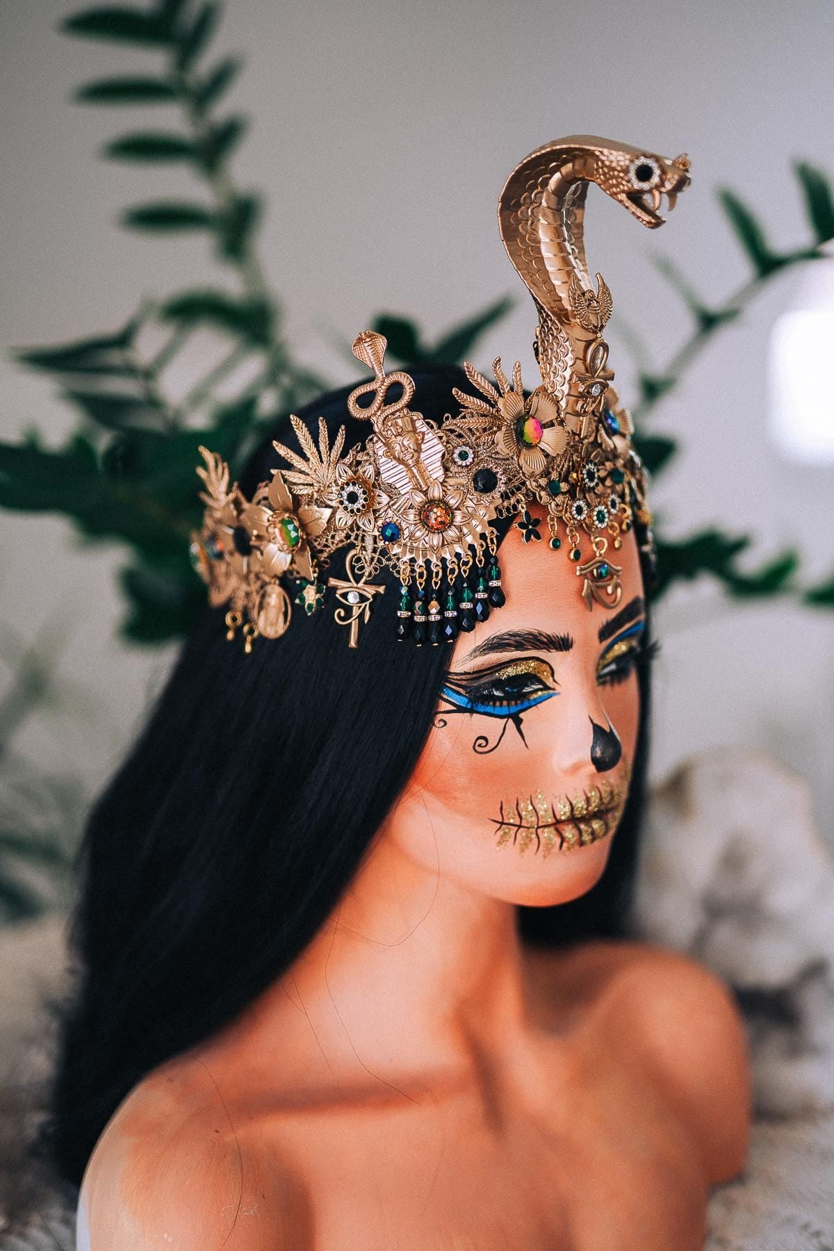 Cleopatra Cobra Crown, Egyptian Goddess Headpiece, Gold Snake Tiara, Ancient Egypt Queen Crown, Pharaoh Costume Headpiece