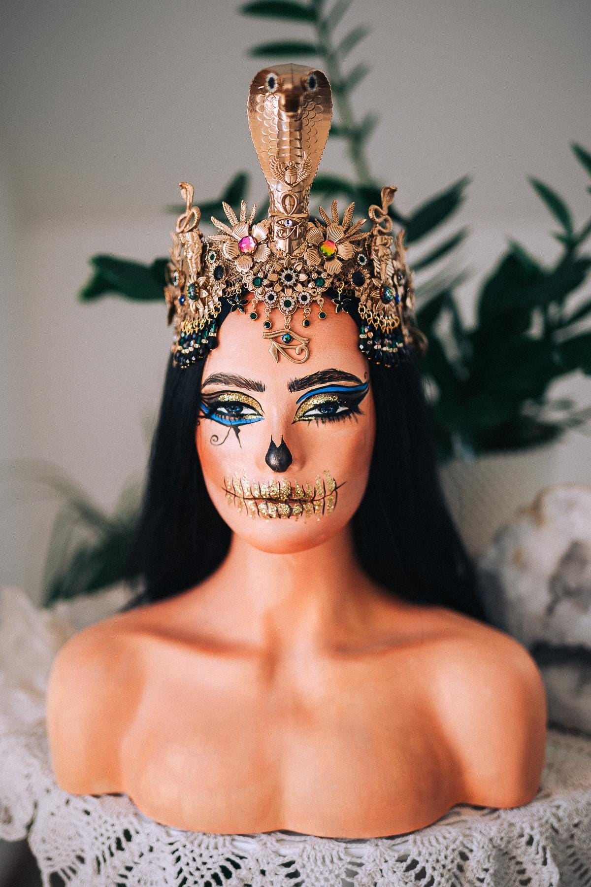 Cleopatra Cobra Crown, Egyptian Goddess Headpiece, Gold Snake Tiara, Ancient Egypt Queen Crown, Pharaoh Costume Headpiece