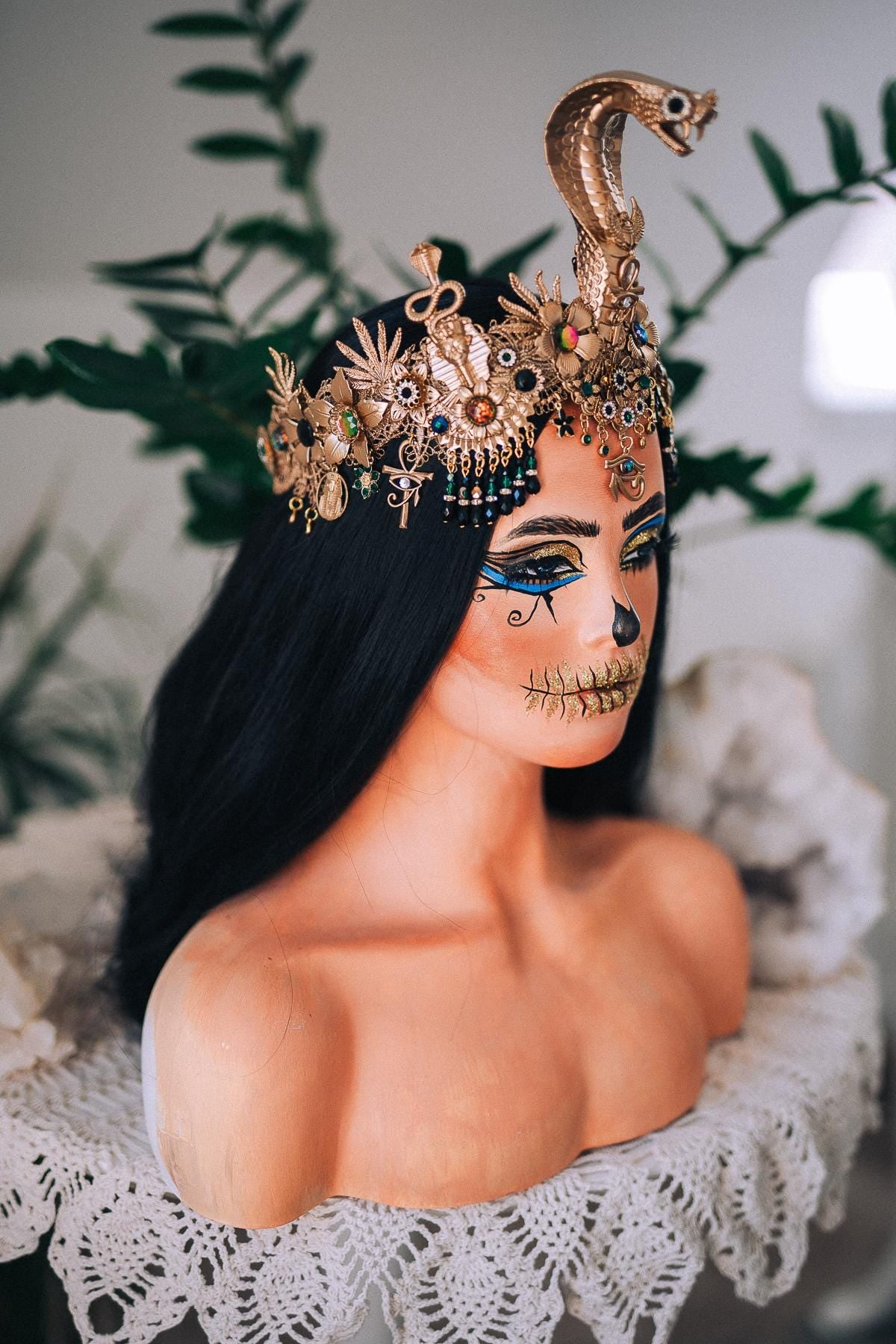 Cleopatra Cobra Crown, Egyptian Goddess Headpiece, Gold Snake Tiara, Ancient Egypt Queen Crown, Pharaoh Costume Headpiece