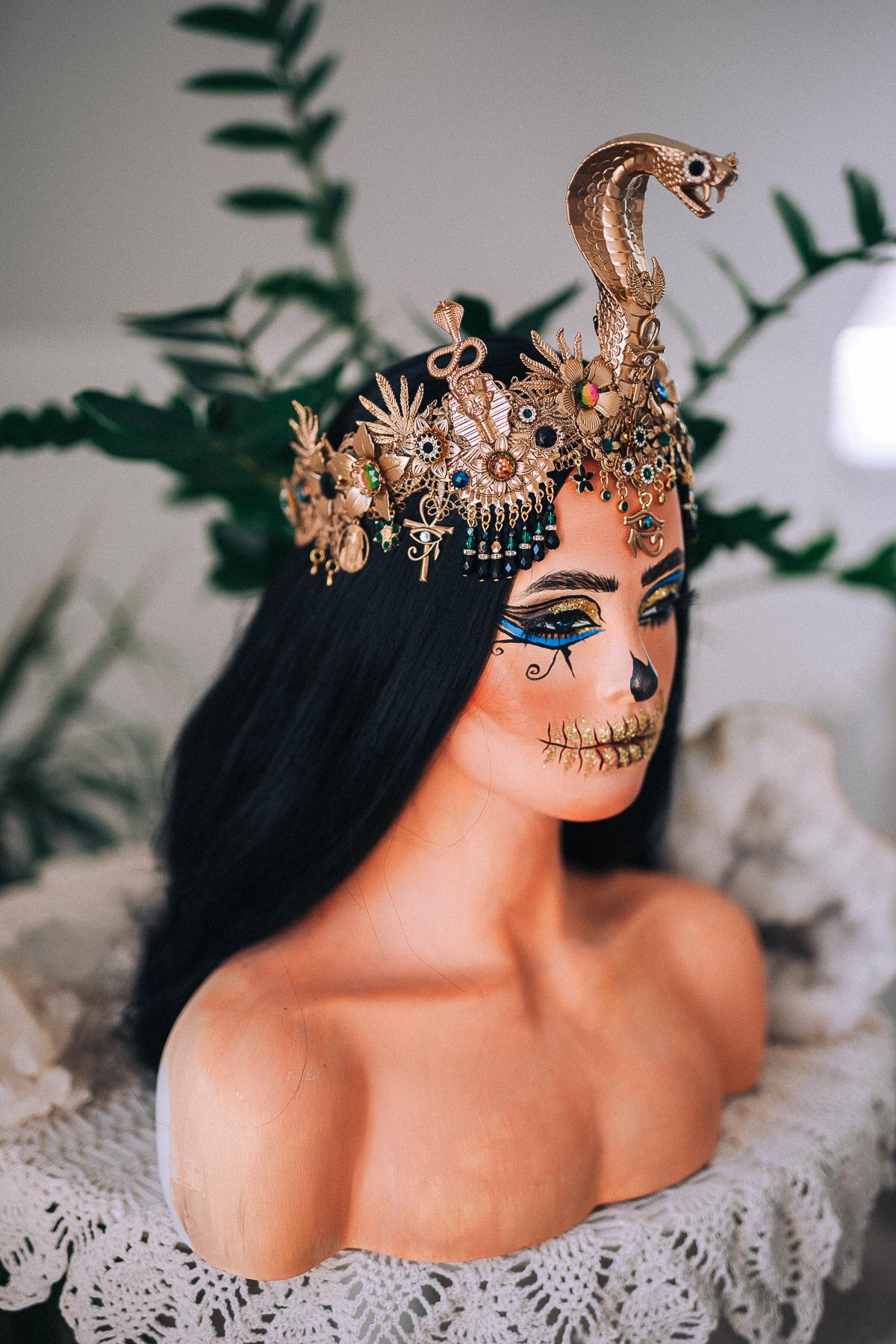 Cleopatra Cobra Crown, Egyptian Goddess Headpiece, Gold Snake Tiara, Ancient Egypt Queen Crown, Pharaoh Costume Headpiece