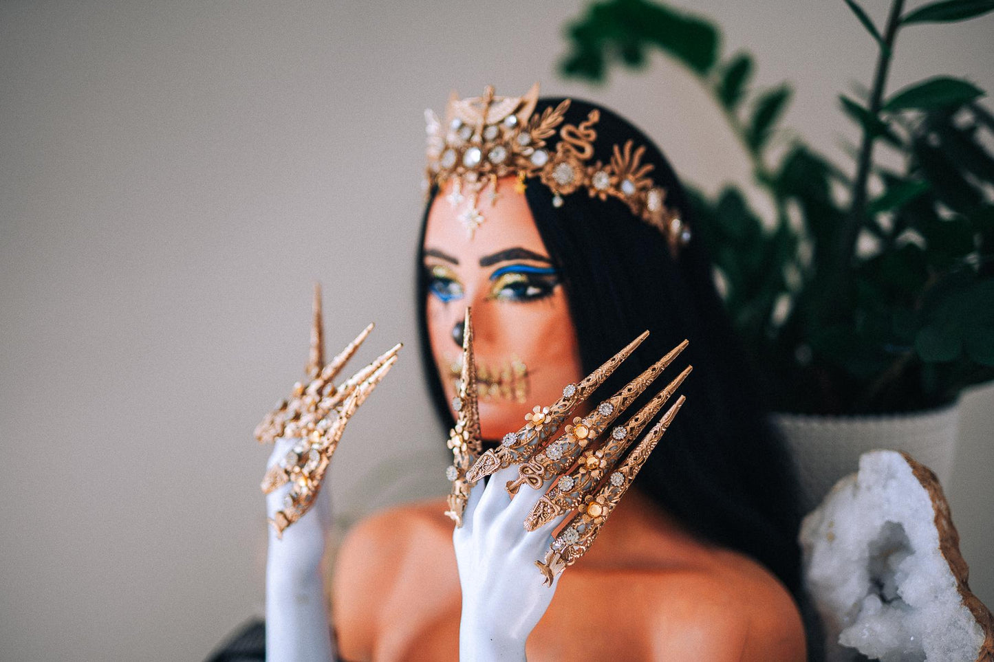 Handmade Gold Finger Claws, Egyptian Nail Rings, Statement Goddess Jewelry, Costume Accessory
