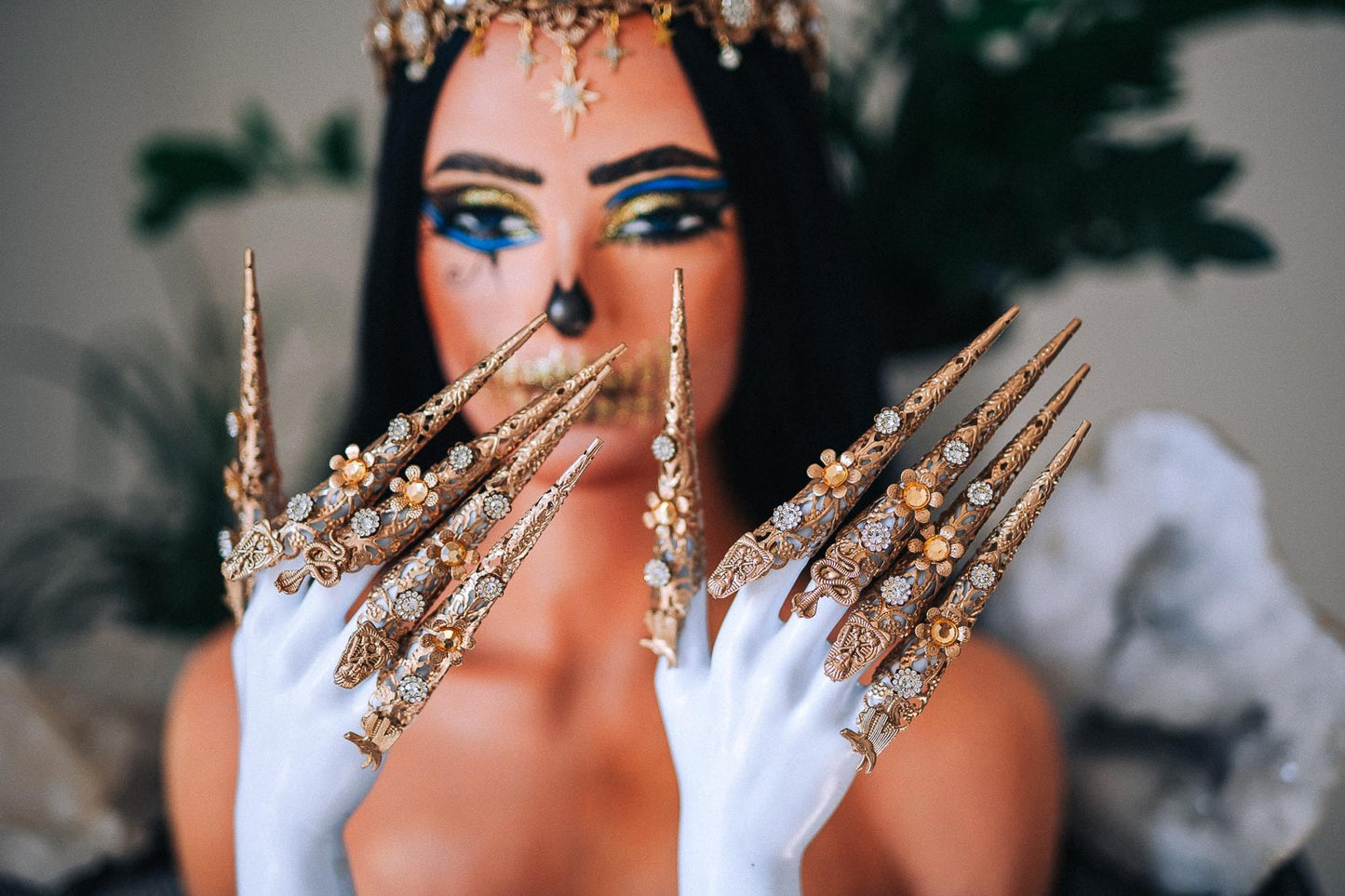 Handmade Gold Finger Claws, Egyptian Nail Rings, Statement Goddess Jewelry, Costume Accessory