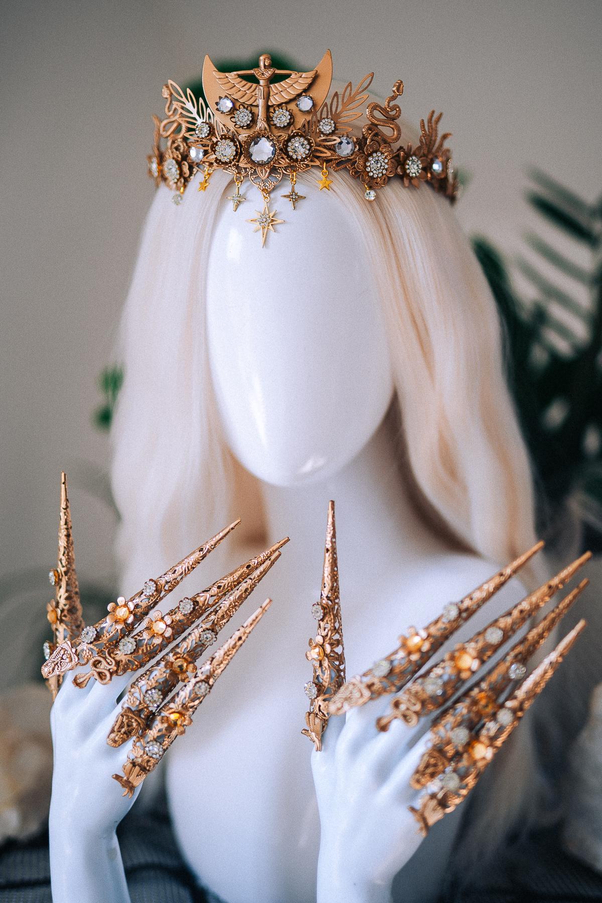 Cleopatra Tiara, Egyptian Goddess Crown, Gold Egyptian Headpiece, Snake Crown, Pharaoh Queen Costume, Egyptian Jewelry