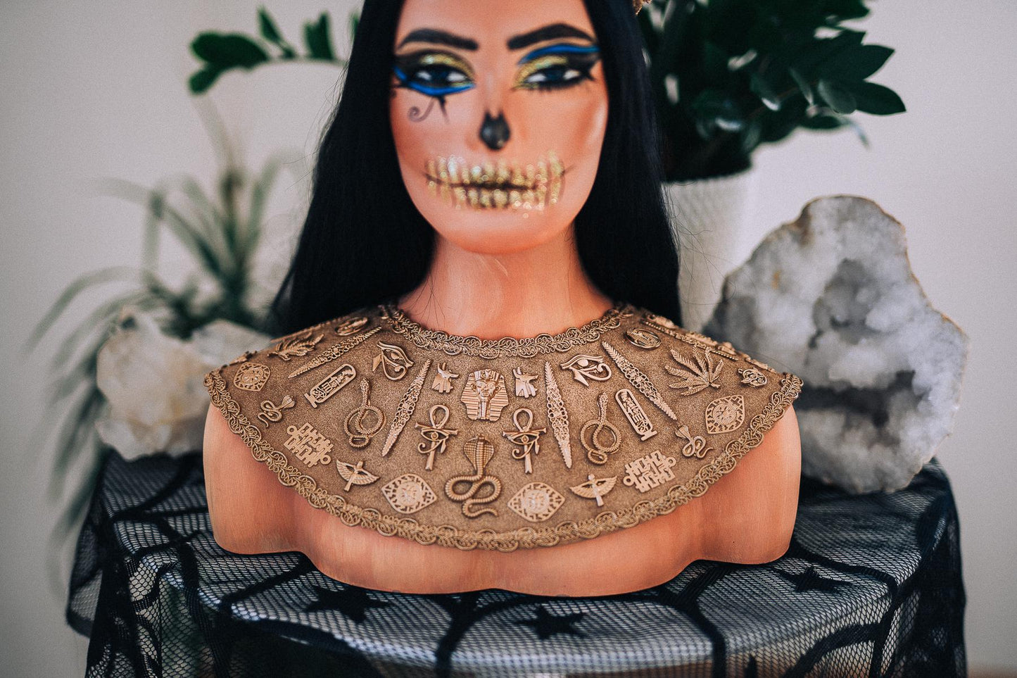 Cleopatra Pectoral Necklace, Egyptian Queen Collar, Gold Pharaoh Necklace, Ancient Egypt Costume Jewelry