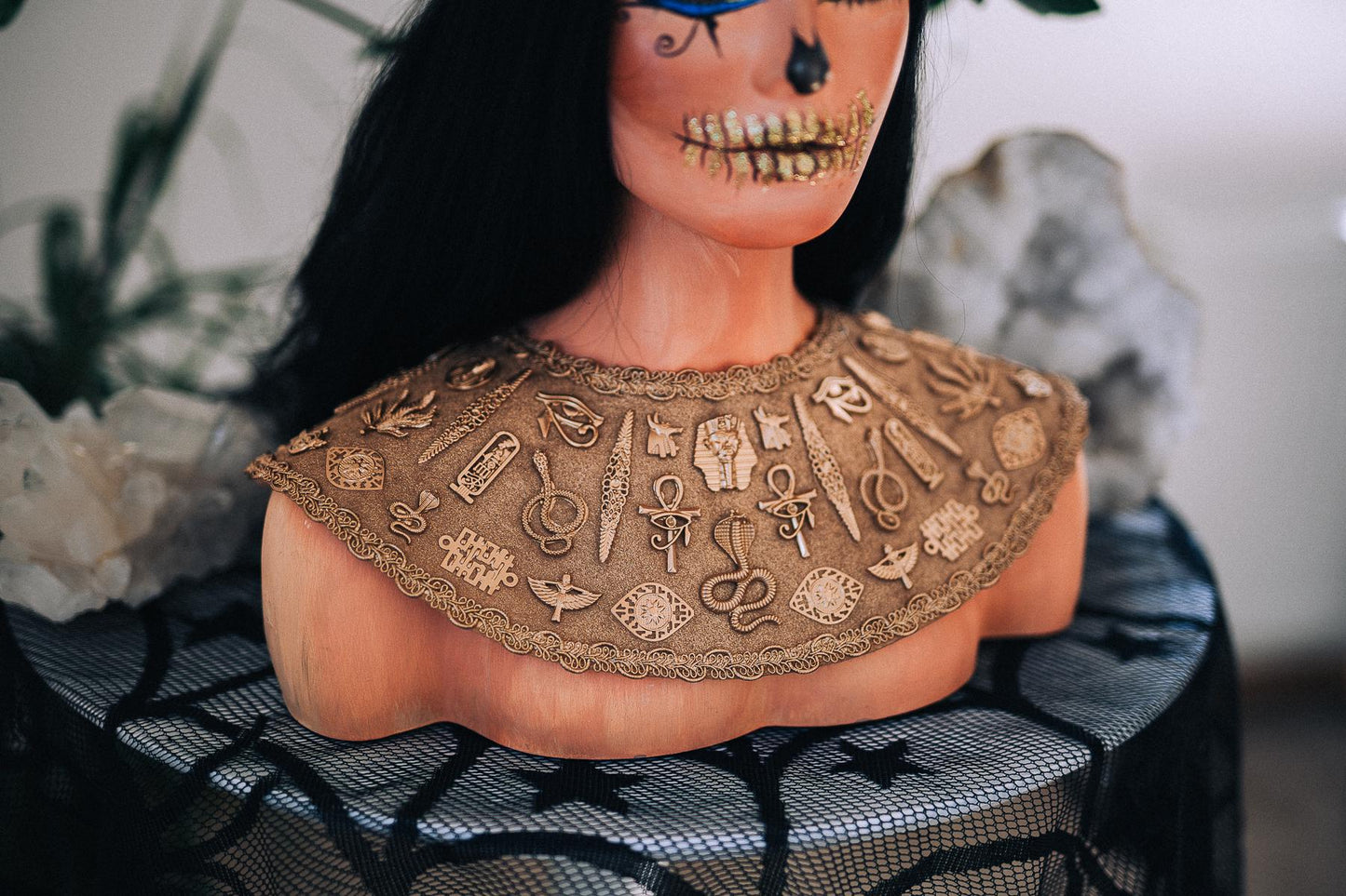 Cleopatra Pectoral Necklace, Egyptian Queen Collar, Gold Pharaoh Necklace, Ancient Egypt Costume Jewelry