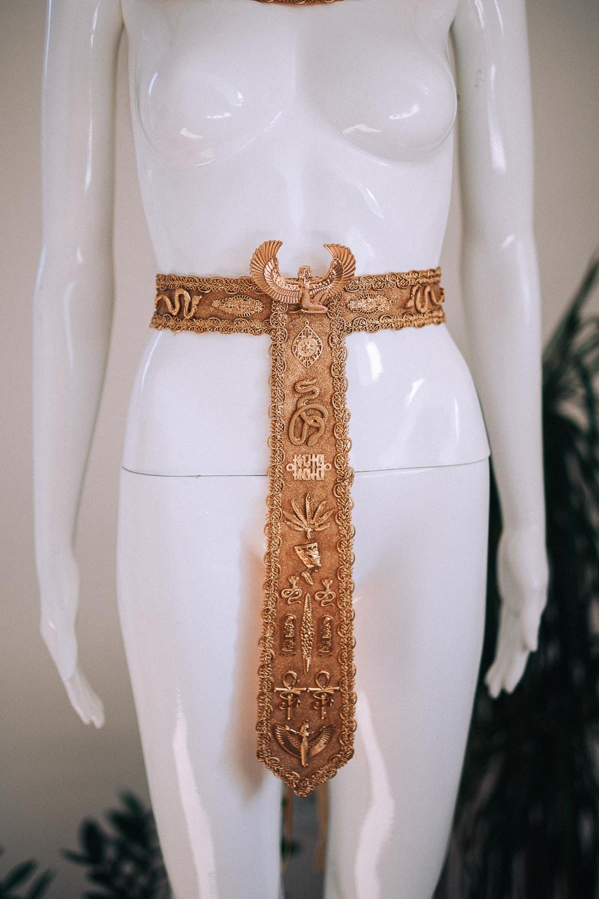 Egyptian Goddess Belt, Cleopatra Waist Belt, Gold Pharaoh Statement Belt, Ancient Egypt Costume Jewelry