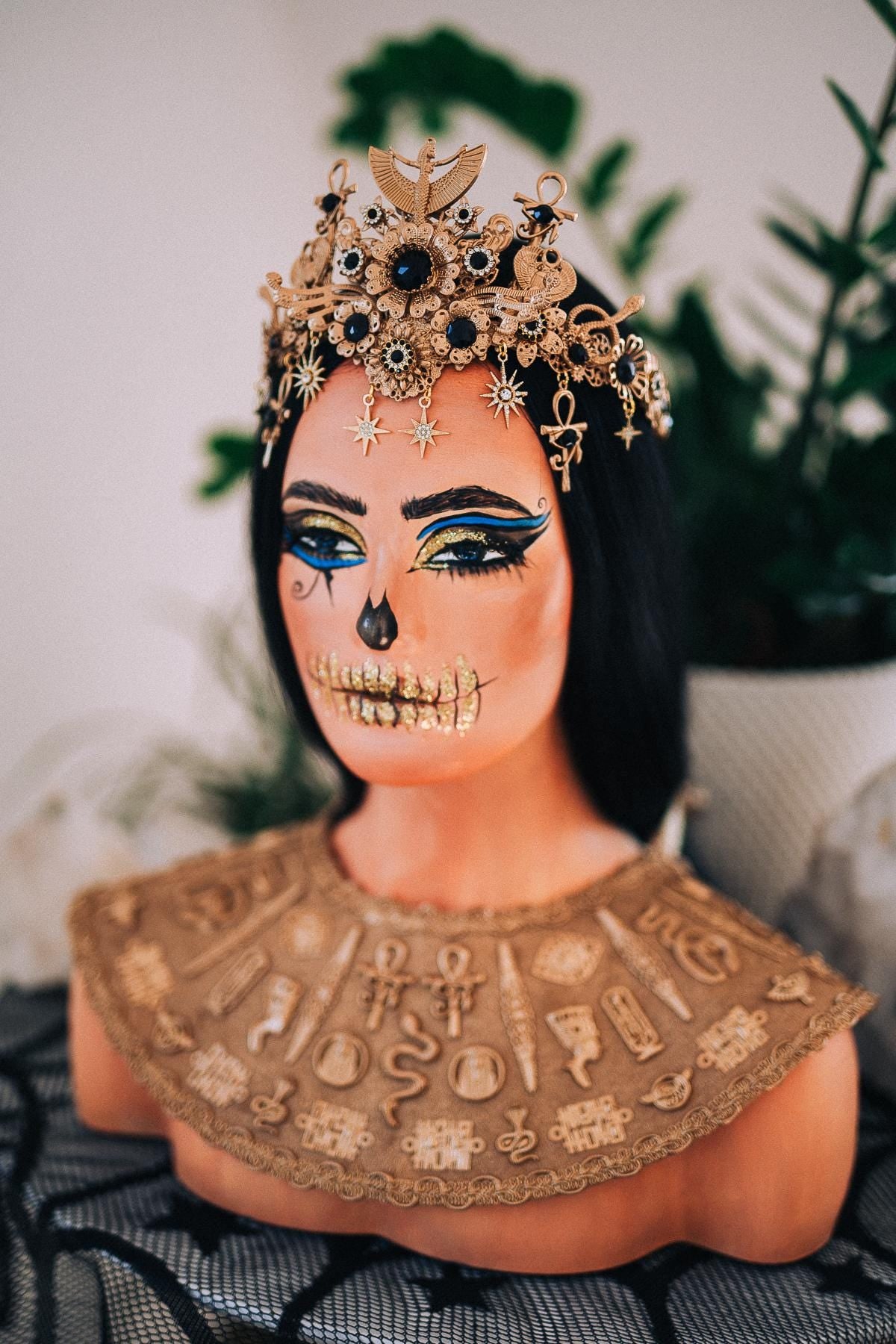 Cleopatra Pectoral Necklace, Egyptian Goddess Collar, Gold Pharaoh Necklace, Ancient Egypt Statement Jewelry