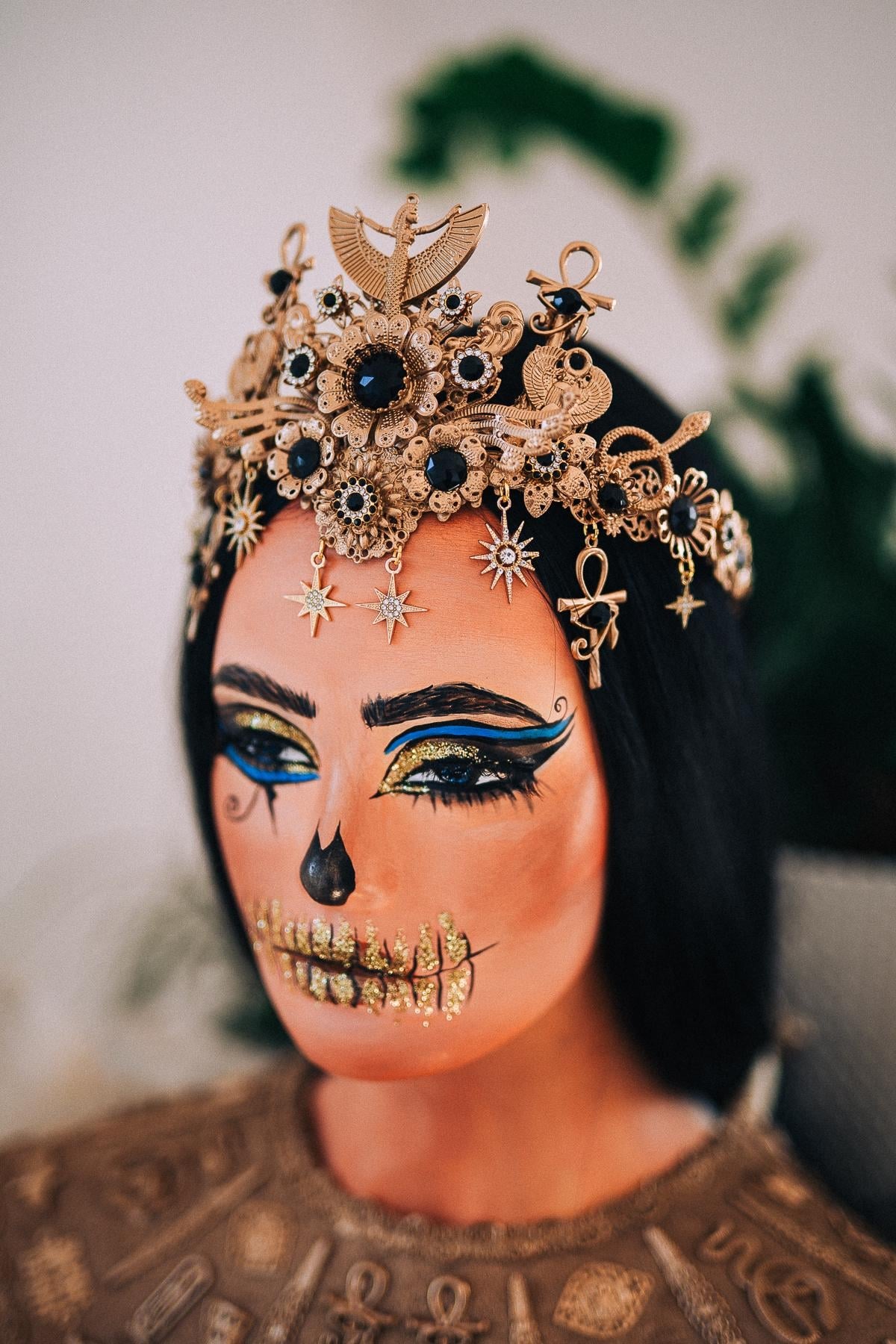 Cleopatra Crown, Egyptian Goddess Headpiece, Gold Pharaoh Crown, Ancient Egypt Queen Tiara