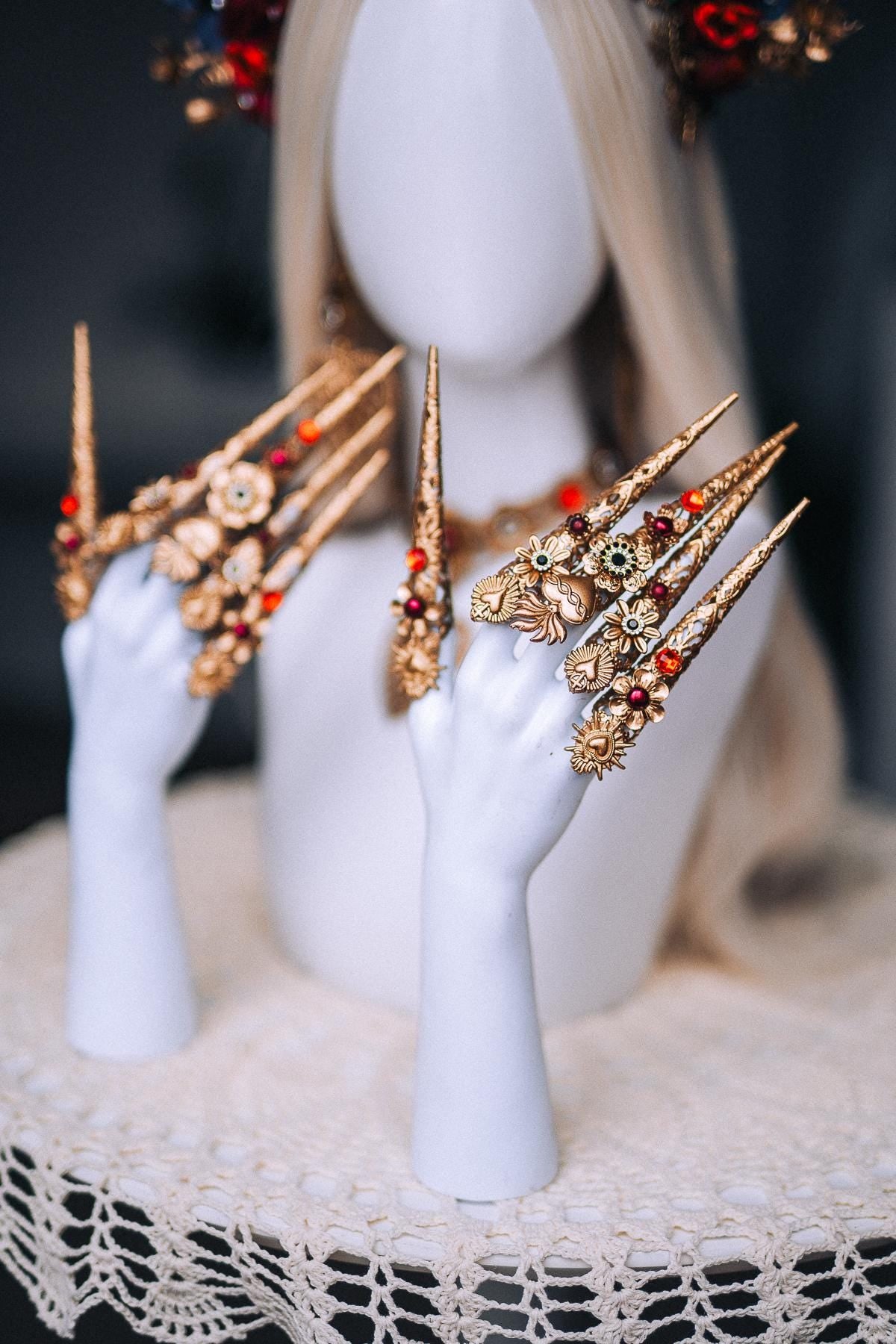 La Catrina Rib Corset, Día de los Muertos Body Jewelry, Gold Skeleton Rib Cage, Red Black Sacred Heart Body Piece