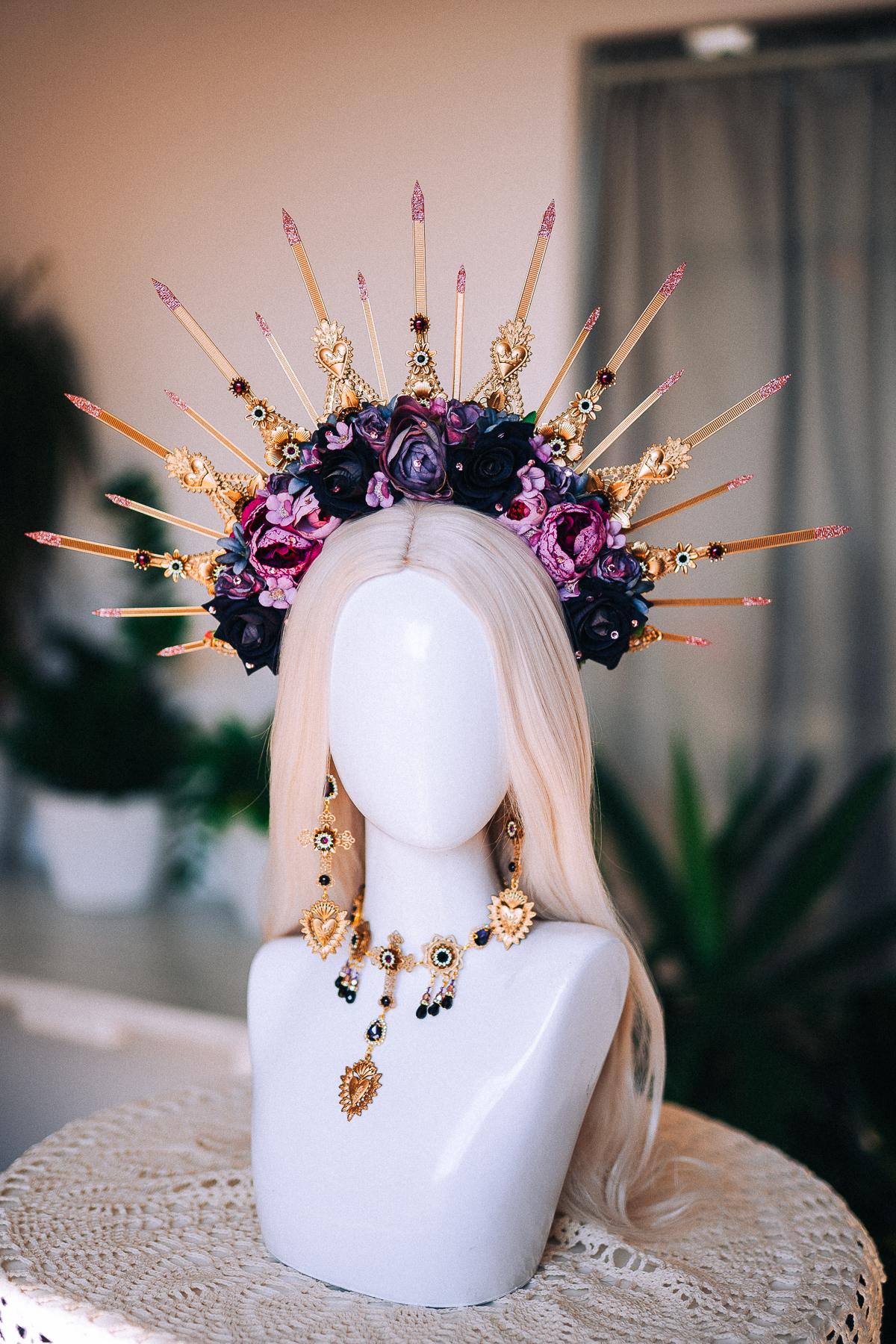La Catrina Sacred Heart Choker, Día de los Muertos Necklace, Antique Gold Black Statement Jewelry, Catrina Necklace