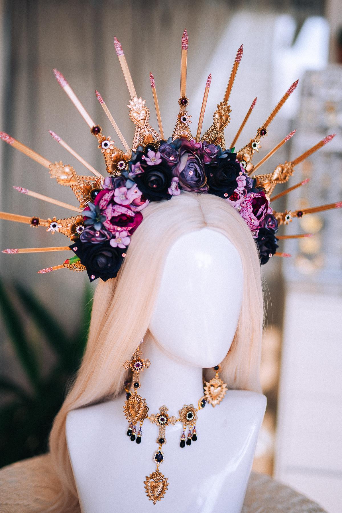 La Catrina Sacred Heart Choker, Día de los Muertos Necklace, Antique Gold Black Statement Jewelry, Catrina Necklace