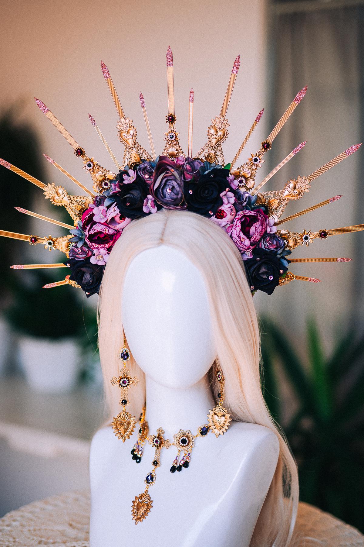 La Catrina Sacred Heart Choker, Día de los Muertos Necklace, Antique Gold Black Statement Jewelry, Catrina Necklace