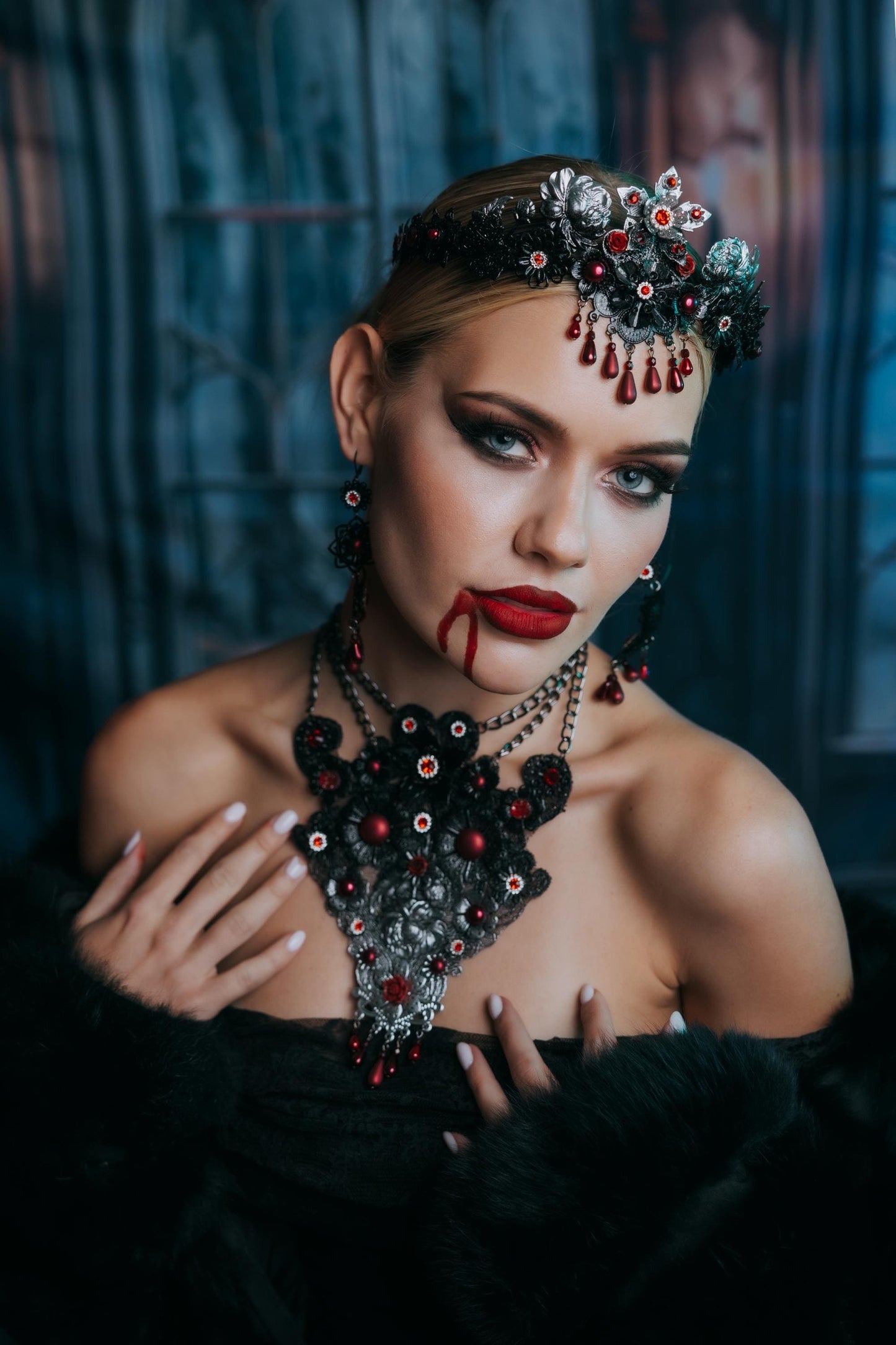 Vampire Earrings, Gothic Red and Black Earrings, Vampire Queen Jewelry, Halloween Costume Accessories