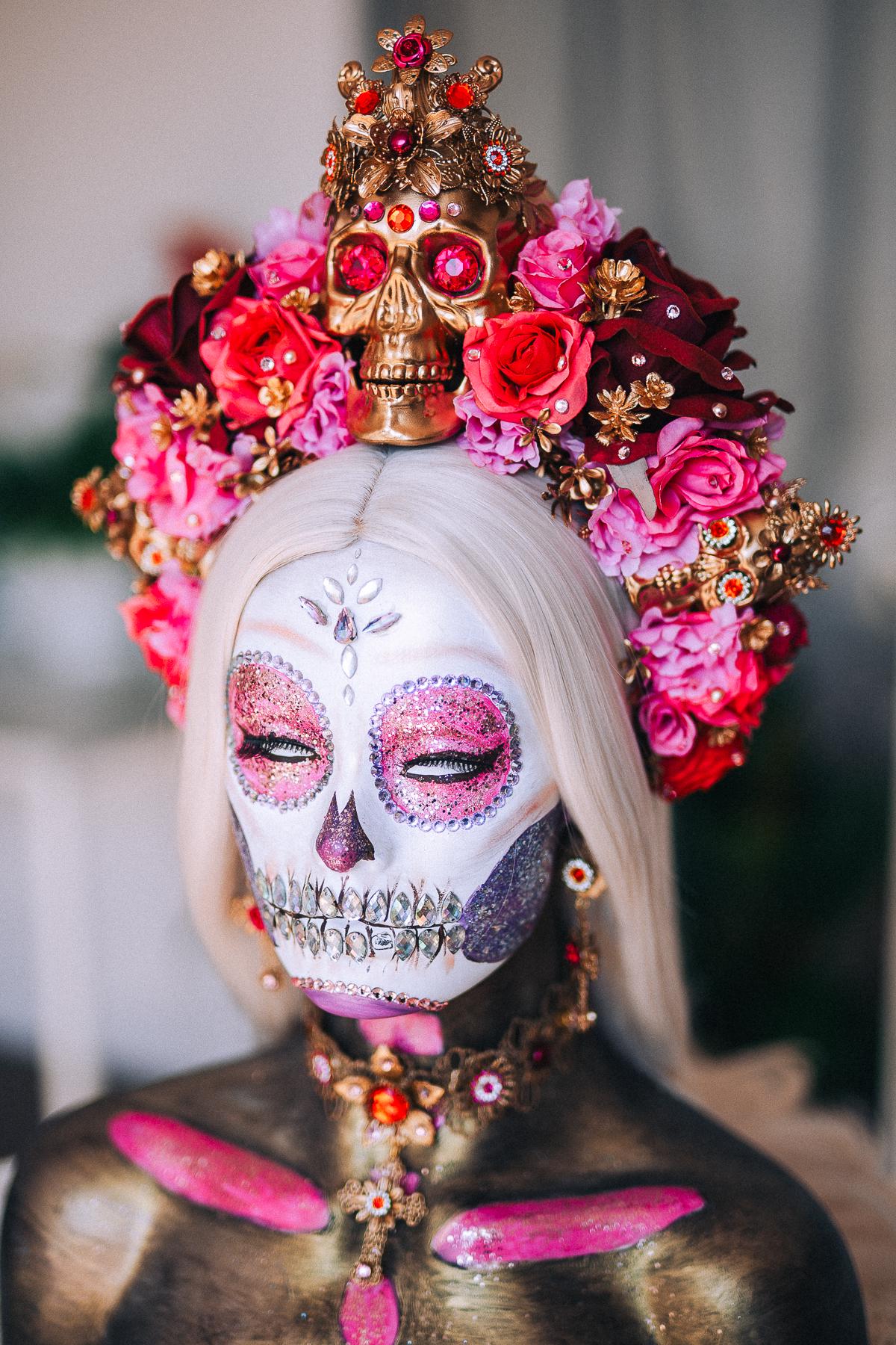 La Catrina Sacred Heart Earrings, Día de los Muertos Jewelry, Antique Gold Red Statement Earrings, Catrina Accessories