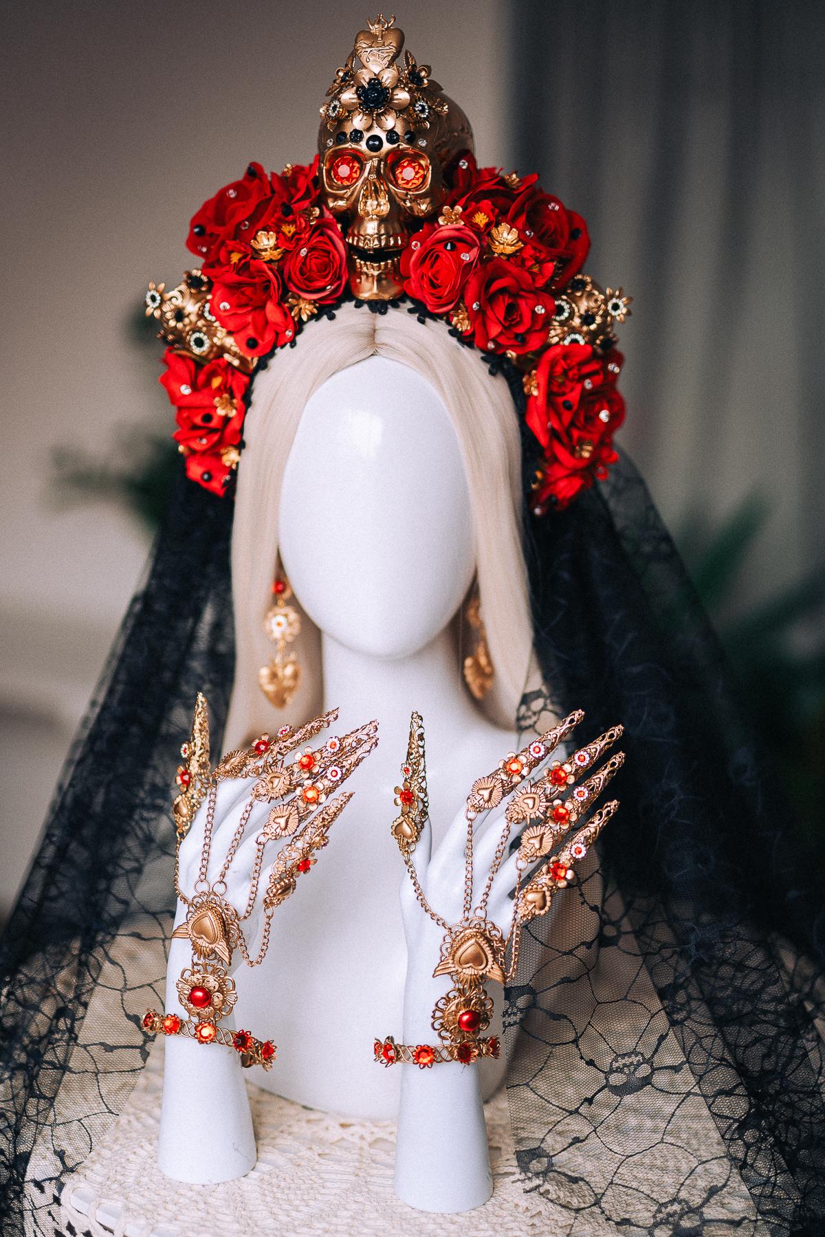 La Catrina Rib Cage Harness, Día de los Muertos Body Jewelry, Gold Sacred Heart Chest Piece, Catrina Body Harness