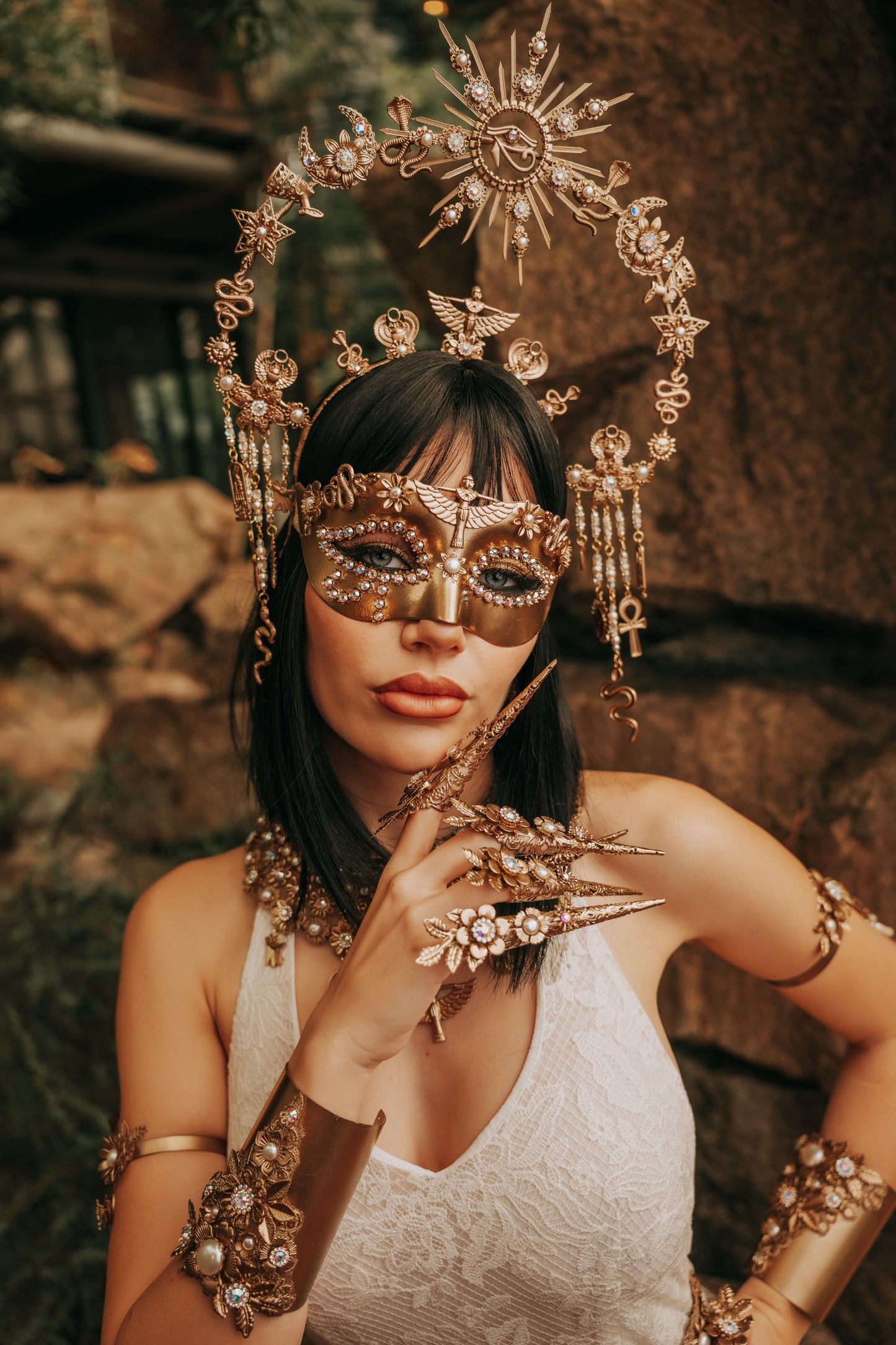 Cleopatra Masquerade Mask, Egyptian Goddess Mask, Gold Pharaoh Mask, Egyptian Queen Costume, Cleopatra Halloween Accessory