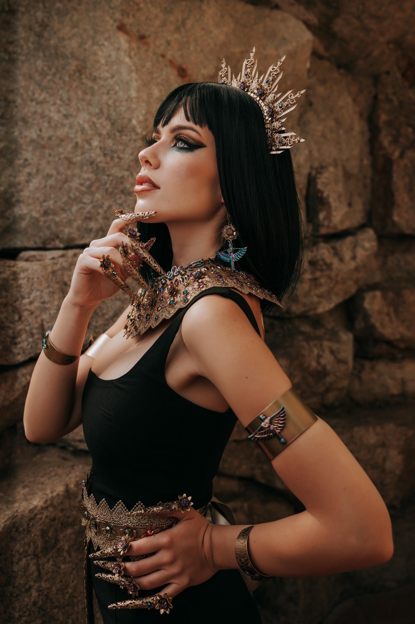 Cleopatra Upper Arm Cuffs, Egyptian Gold Arm Bands, Pharaoh Arm Jewelry, Goddess Arm Cuffs, Egyptian Queen Costume Jewelry